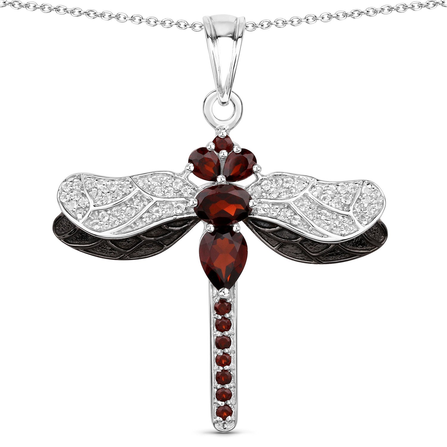 2.29 Carat Genuine Garnet and White Topaz .925 Sterling Silver Pendant on sale at MyriadMart