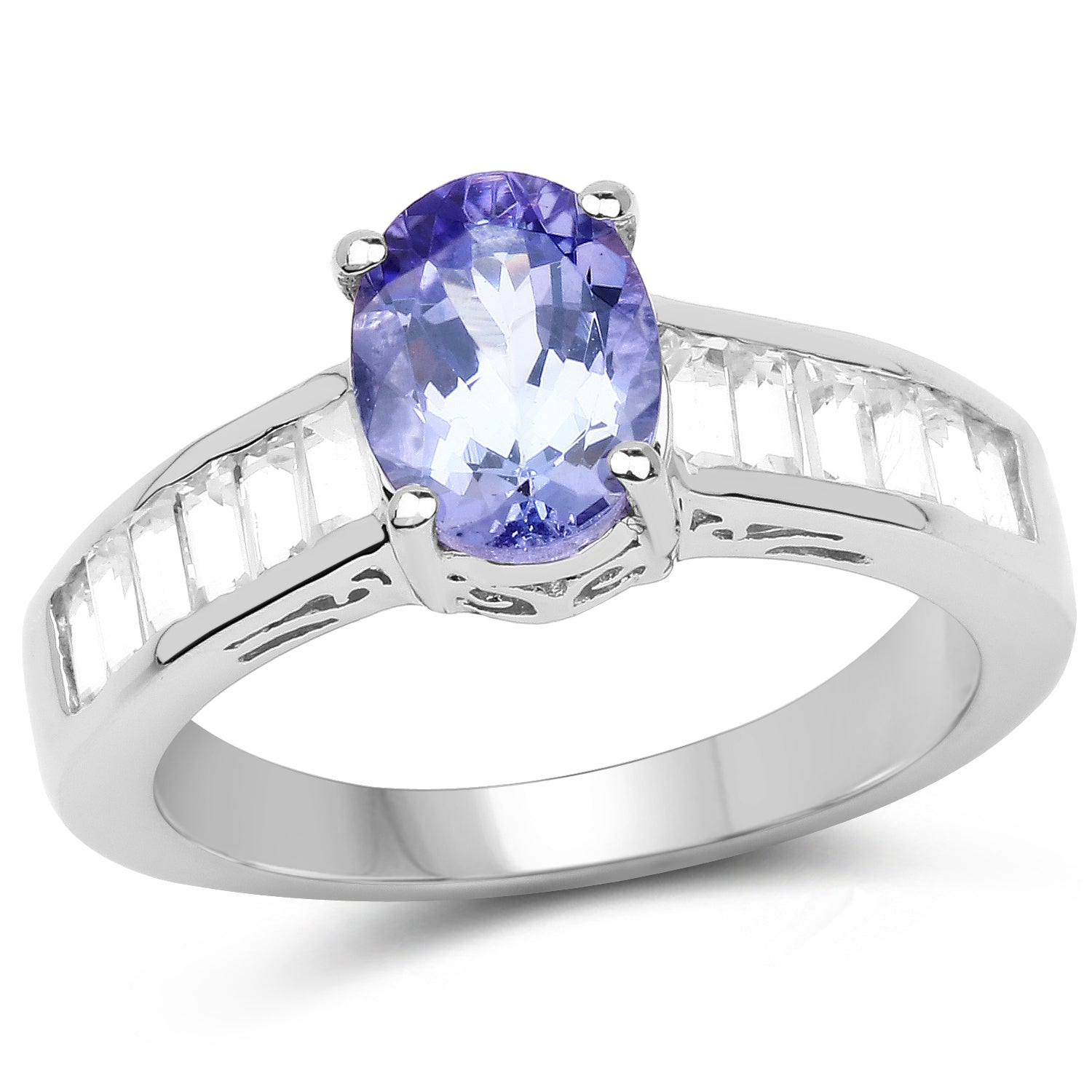 2.13 Carat Genuine Tanzanite & White Topaz .925 Sterling Silver Ring on sale at MyriadMart
