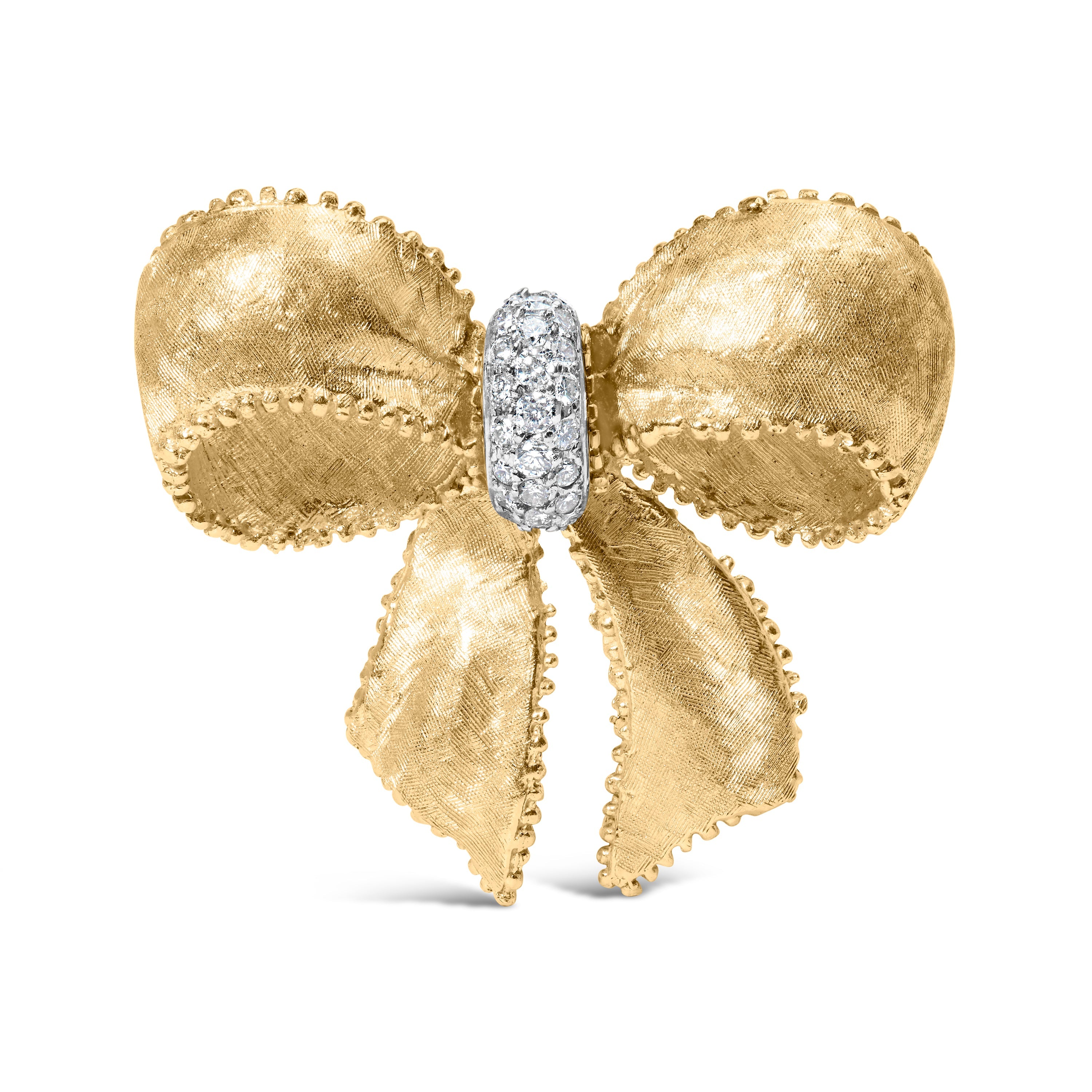18K Yellow Gold and 3/5 Cttw Diamond Bow Pin Brooch G-H Color, VS1-VS2 Clarity on sale at MyriadMart