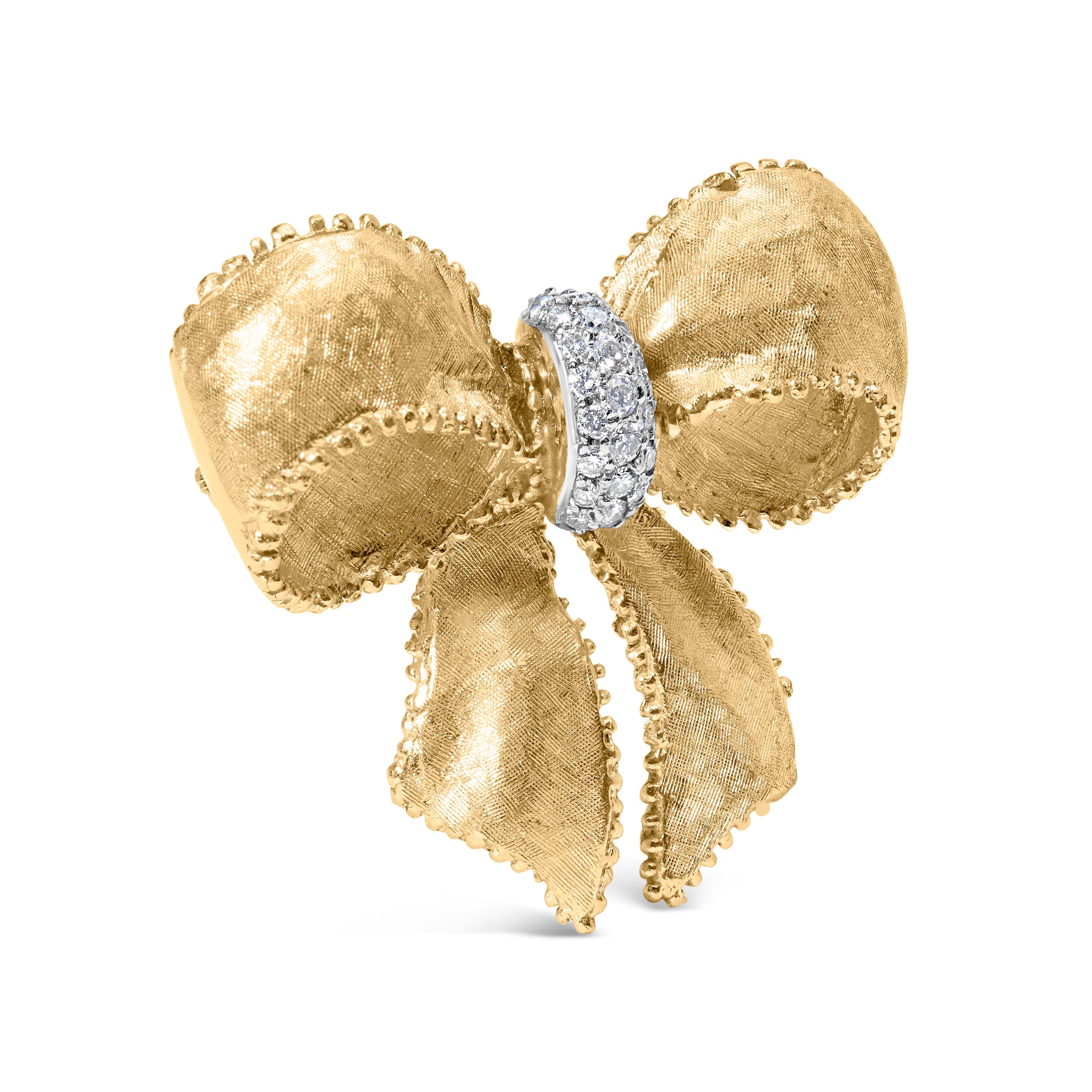 18K Yellow Gold and 3/5 Cttw Diamond Bow Pin Brooch G-H Color, VS1-VS2 Clarity on sale at MyriadMart