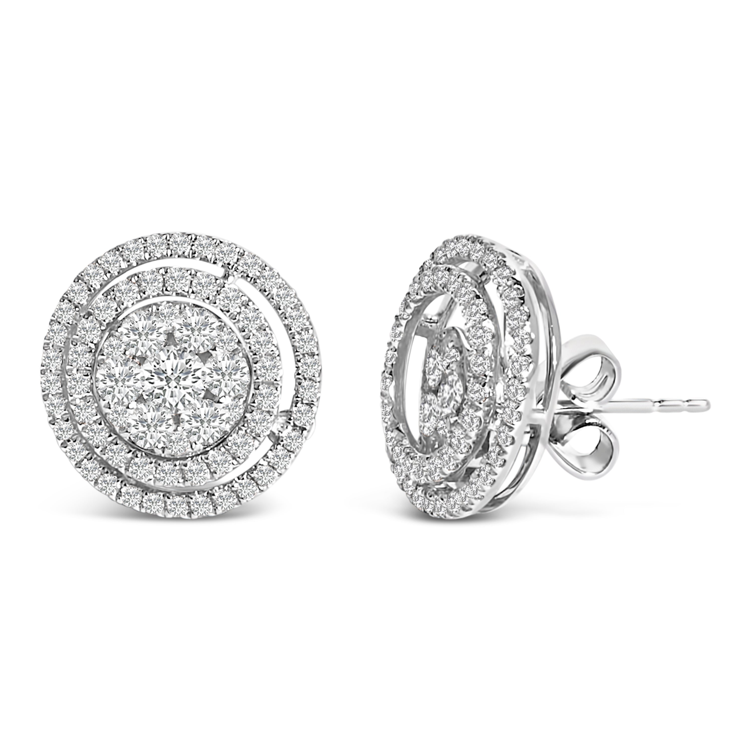 14K Gold 1 3/8 Cttw Diamond Cluster and Double Halo Stud Earring G-H Color, SI1-SI2 Clarity on sale at MyriadMart