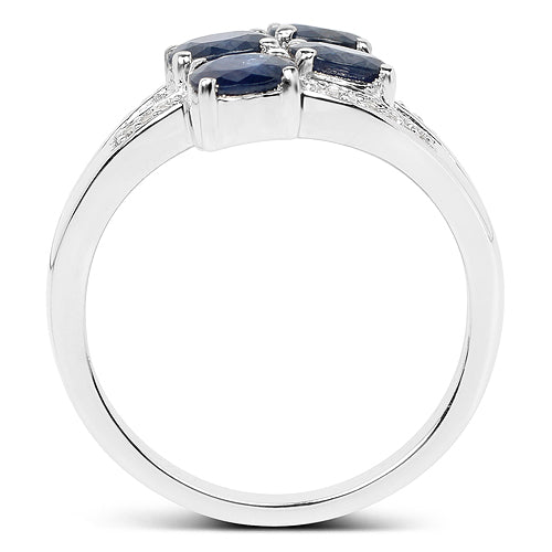 1.61 Carat Genuine Blue Sapphire and White Diamond .925 Sterling Silver Ring on sale at MyriadMart