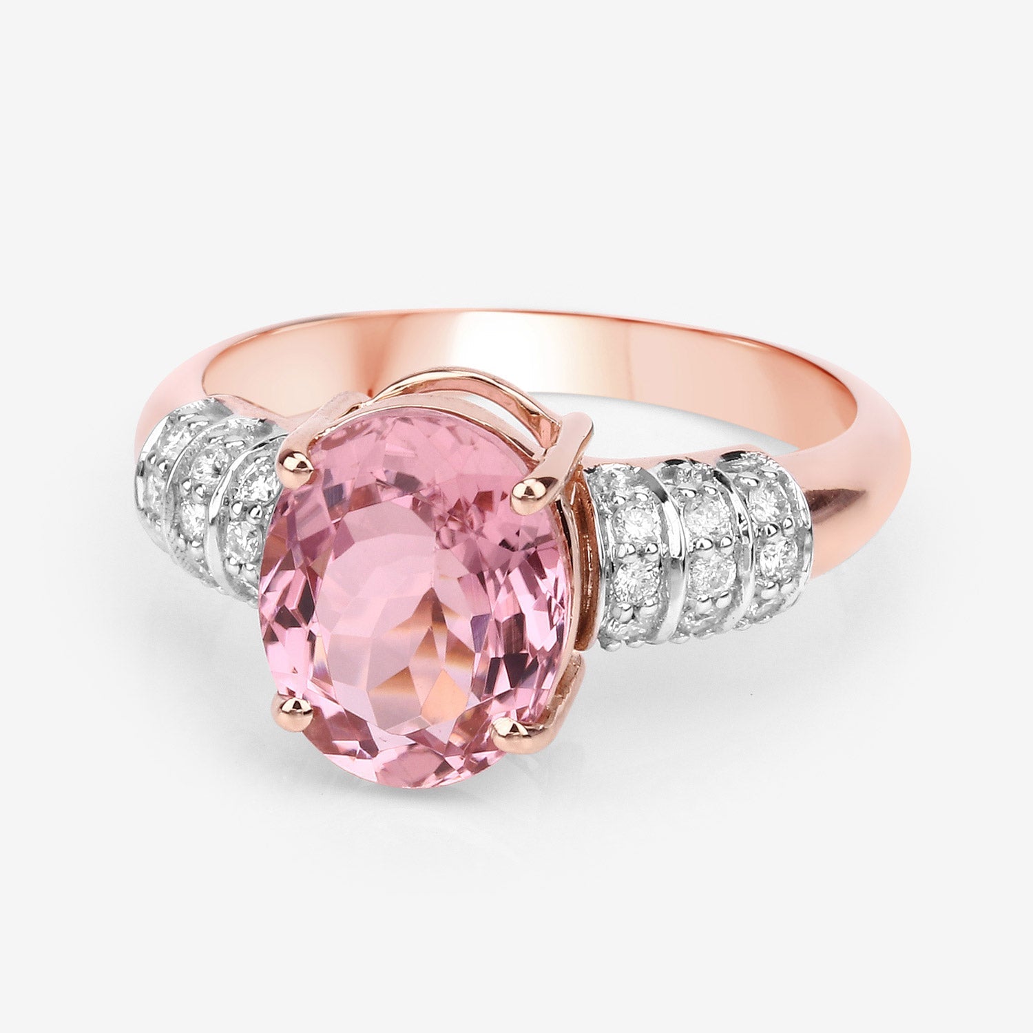 3.11 Carat Genuine Pink Tourmaline and White Diamond 14K Rose Gold Ring on sale at MyriadMart