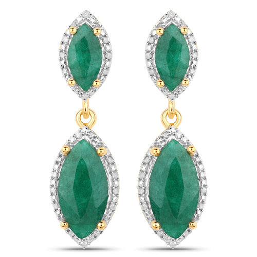 4.21 Carat Dyed Emerald and White Diamond .925 Sterling Silver Earrings on sale at MyriadMart