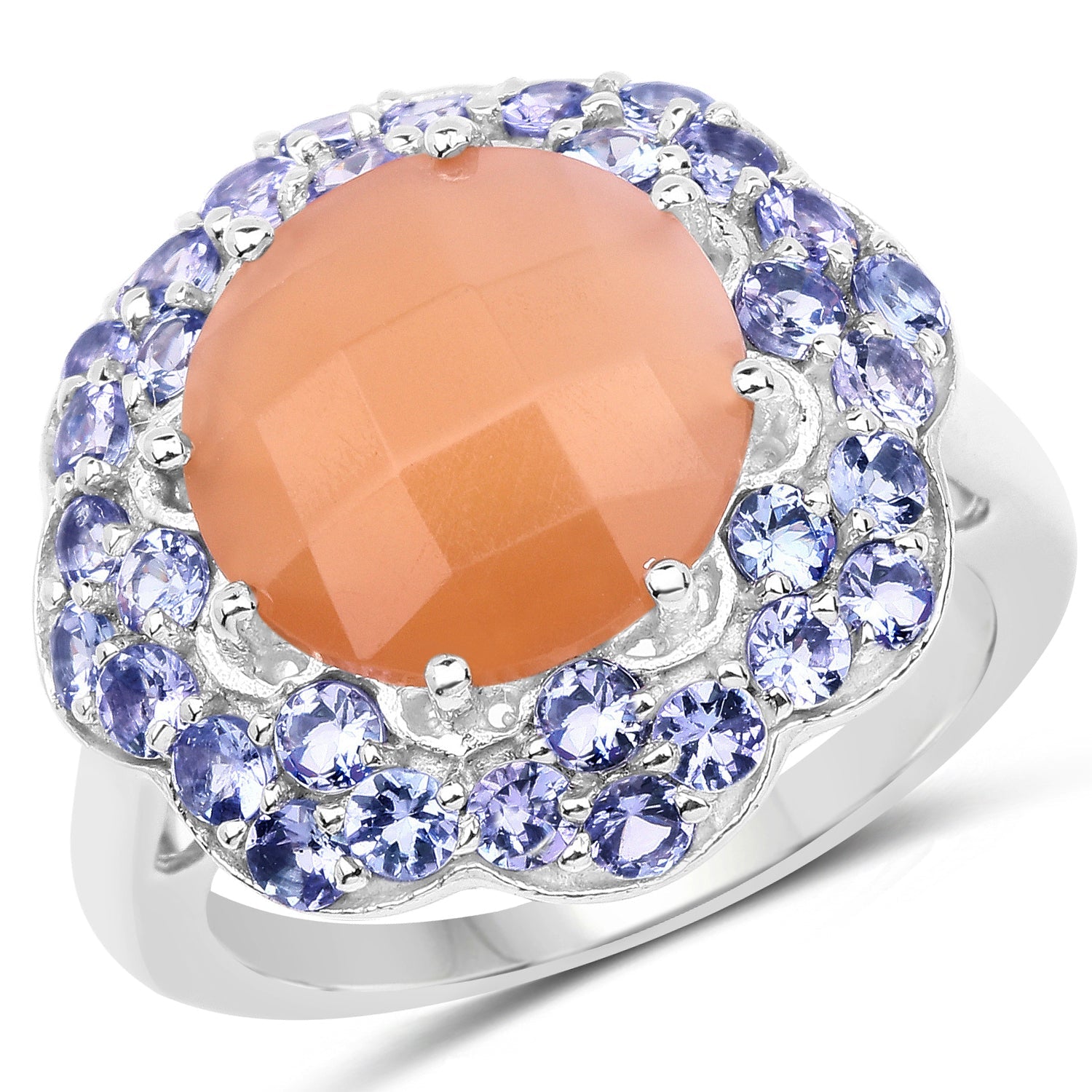 7.20 Carat Genuine Peach Moonstone and Tanzanite .925 Sterling Silver Ring on sale at MyriadMart