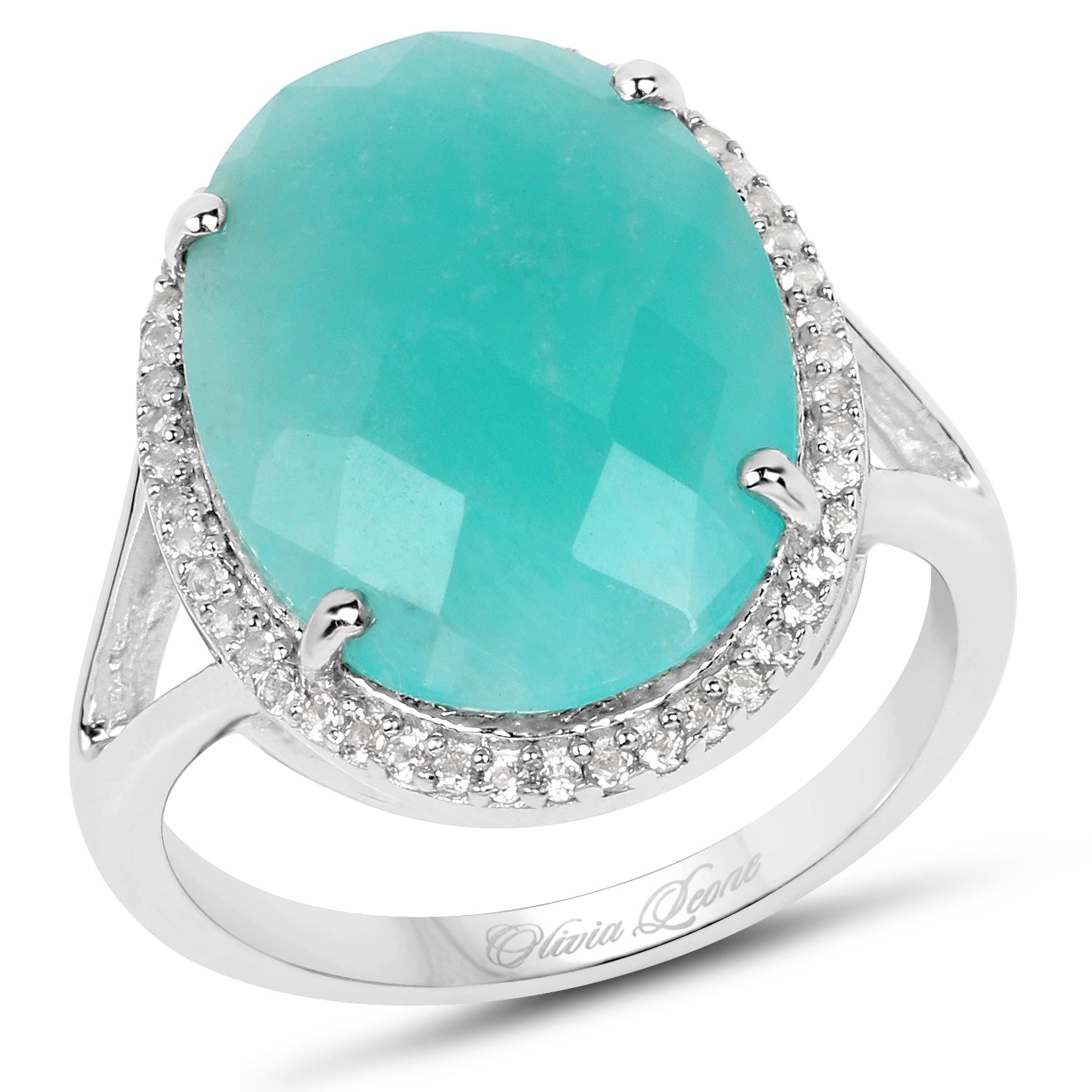 8.14 Carat Genuine Amazonite And White Topaz .925 Sterling Silver Ring on sale at MyriadMart