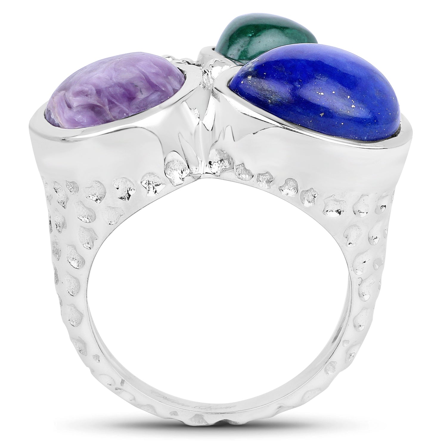11.23 Carat Genuine Malachite, Charolite And Lapis .925 Sterling Silver Ring on sale at MyriadMart