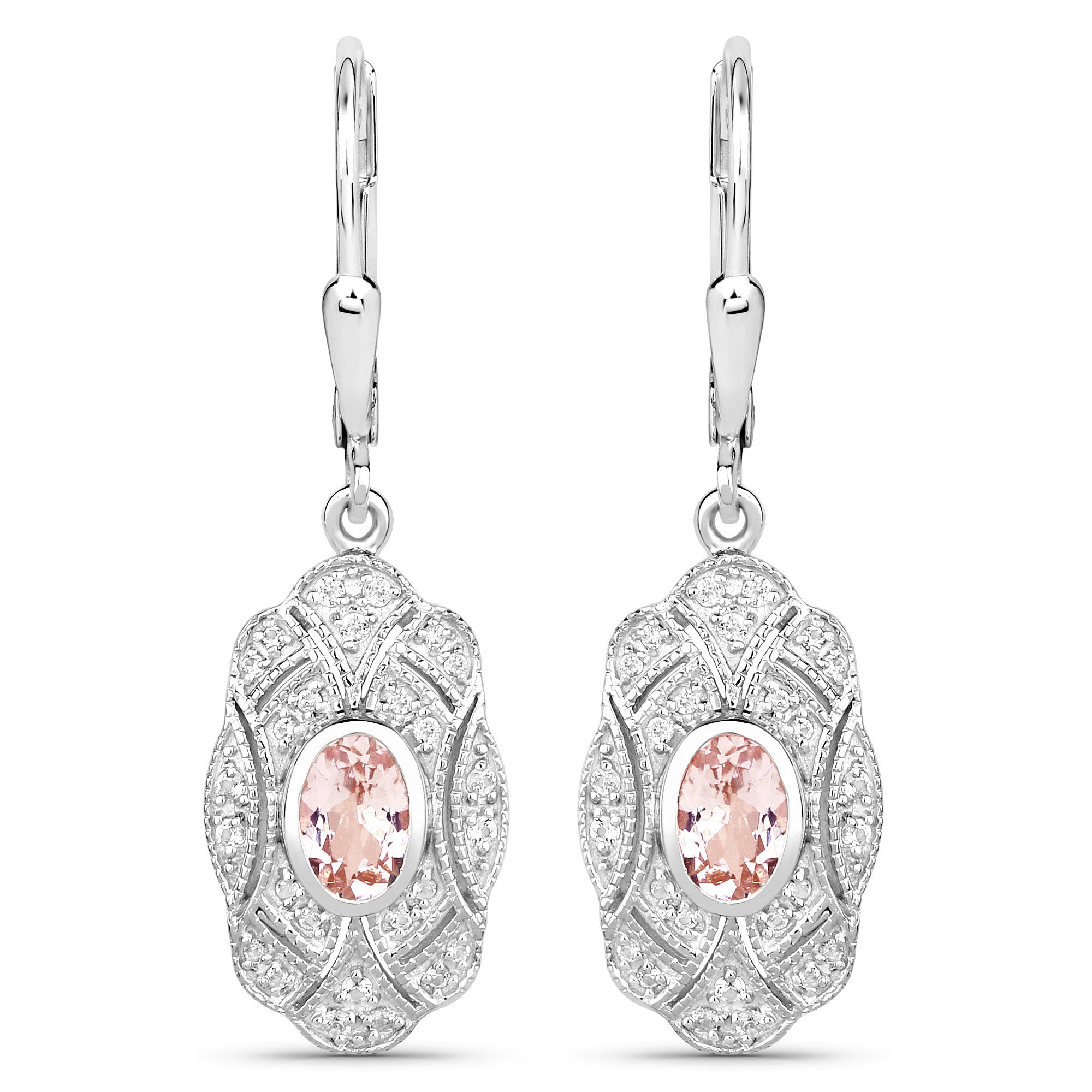 1.04 Carat Genuine Morganite and White Topaz .925 Sterling Silver Earrings on sale at MyriadMart