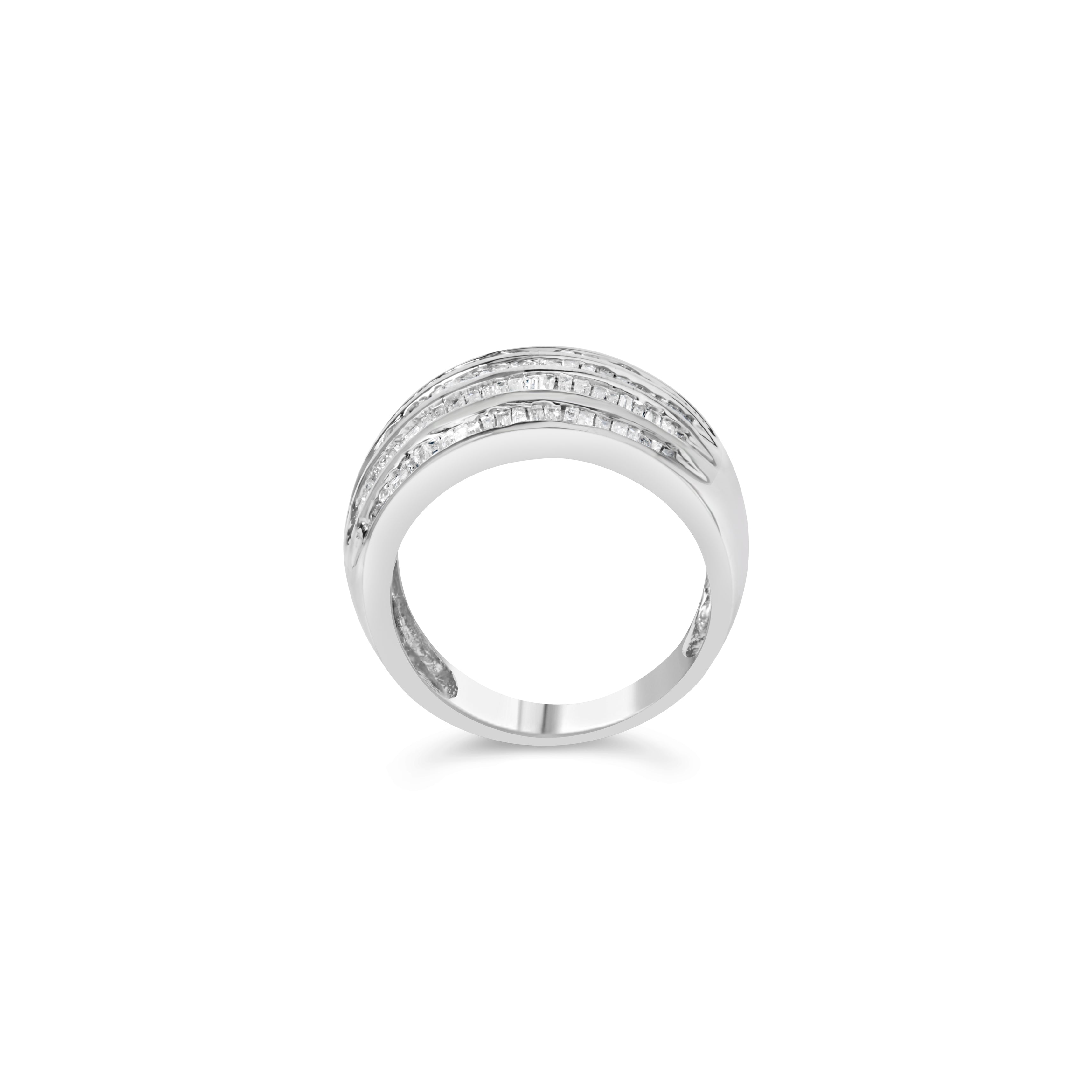 .925 Sterling Silver 1.0 Cttw Baguette-Cut Diamond 6-Row Channel Set Domed Tapered Cocktail Fashion Ring H-I Color, I2-I3 Clarity - Size 6-1/2 on sale at MyriadMart