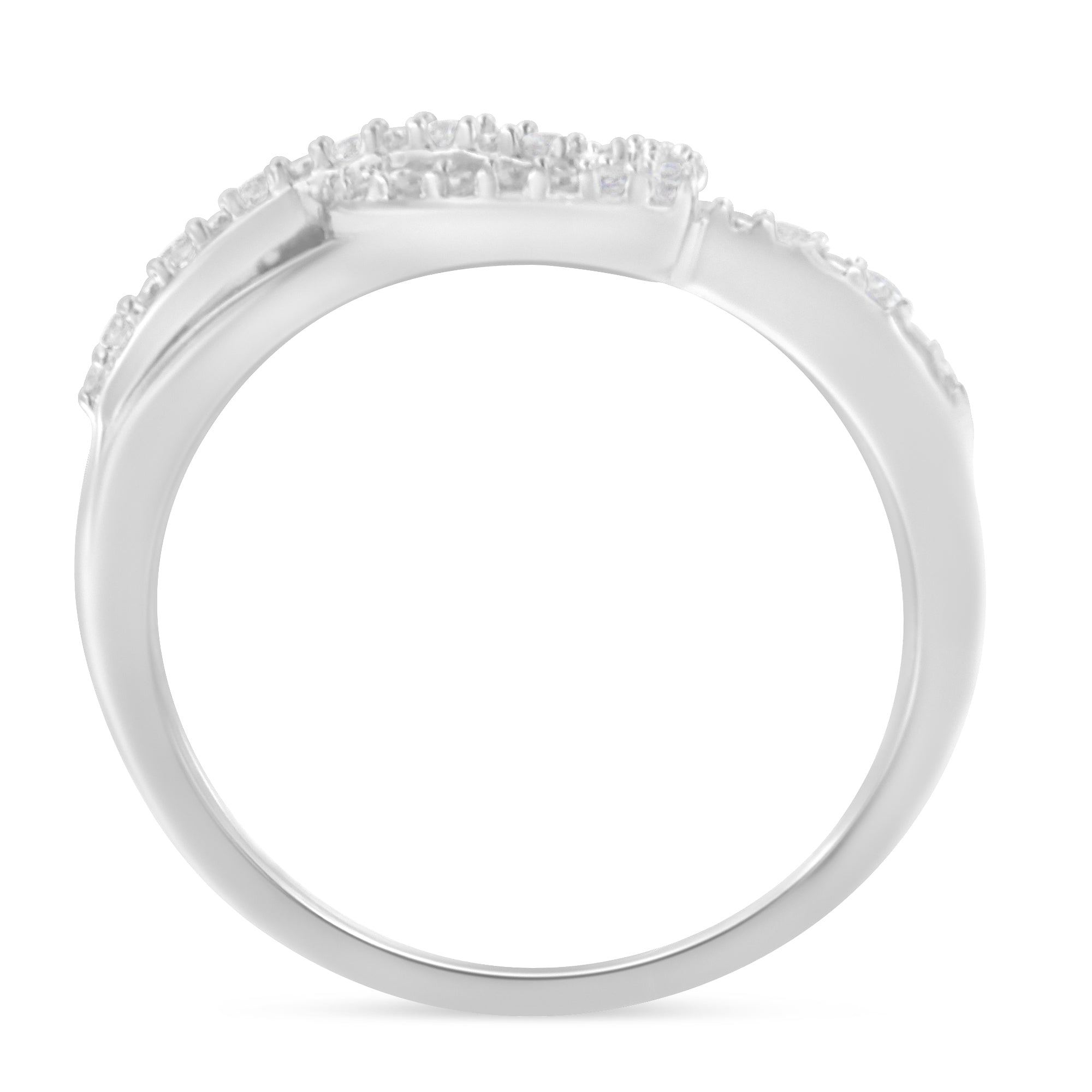 .925 Sterling Silver 1/8 Cttw Diamond Open Heart Leaf Curvy Bypass Accent Fashion or Promise Ring I-J Color, I2-I3 Clarity - Size 6 on sale at MyriadMart