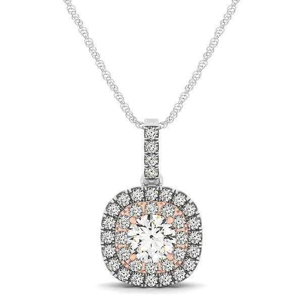 14k White And Rose Gold Cushion Shape Halo Diamond Pendant 1/2 cttw on sale at MyriadMart