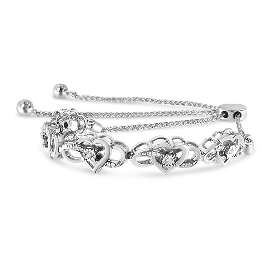 .925 Sterling Silver Diamond Accent Interlocking Infinity and Heart 4â€-10â€ Adjustable Bolo Tennis Bolo Bracelet H-I Color, I2-I3 Clarity on sale at MyriadMart