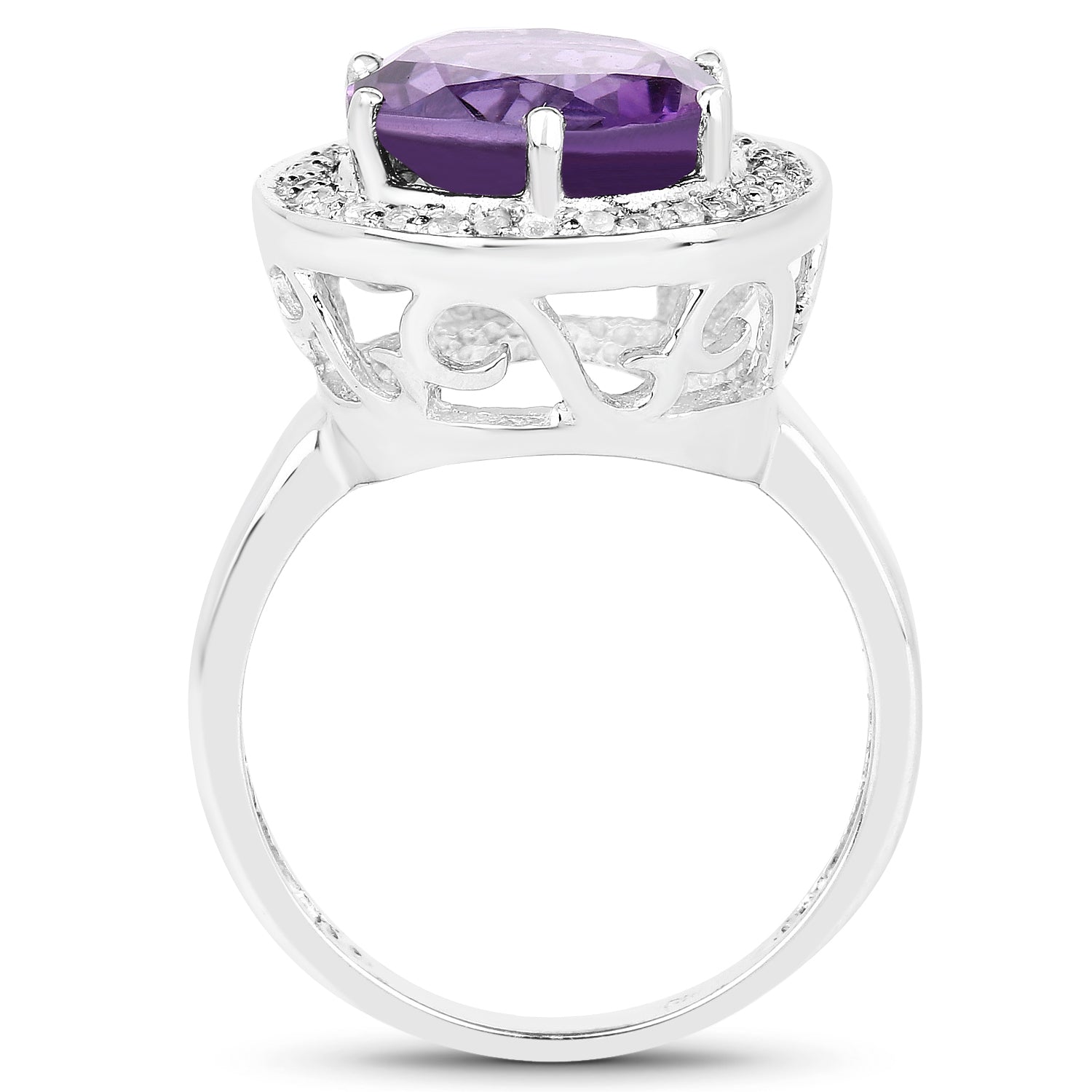 4.27 Carat Genuine Amethyst and White Topaz .925 Sterling Silver Ring on sale at MyriadMart