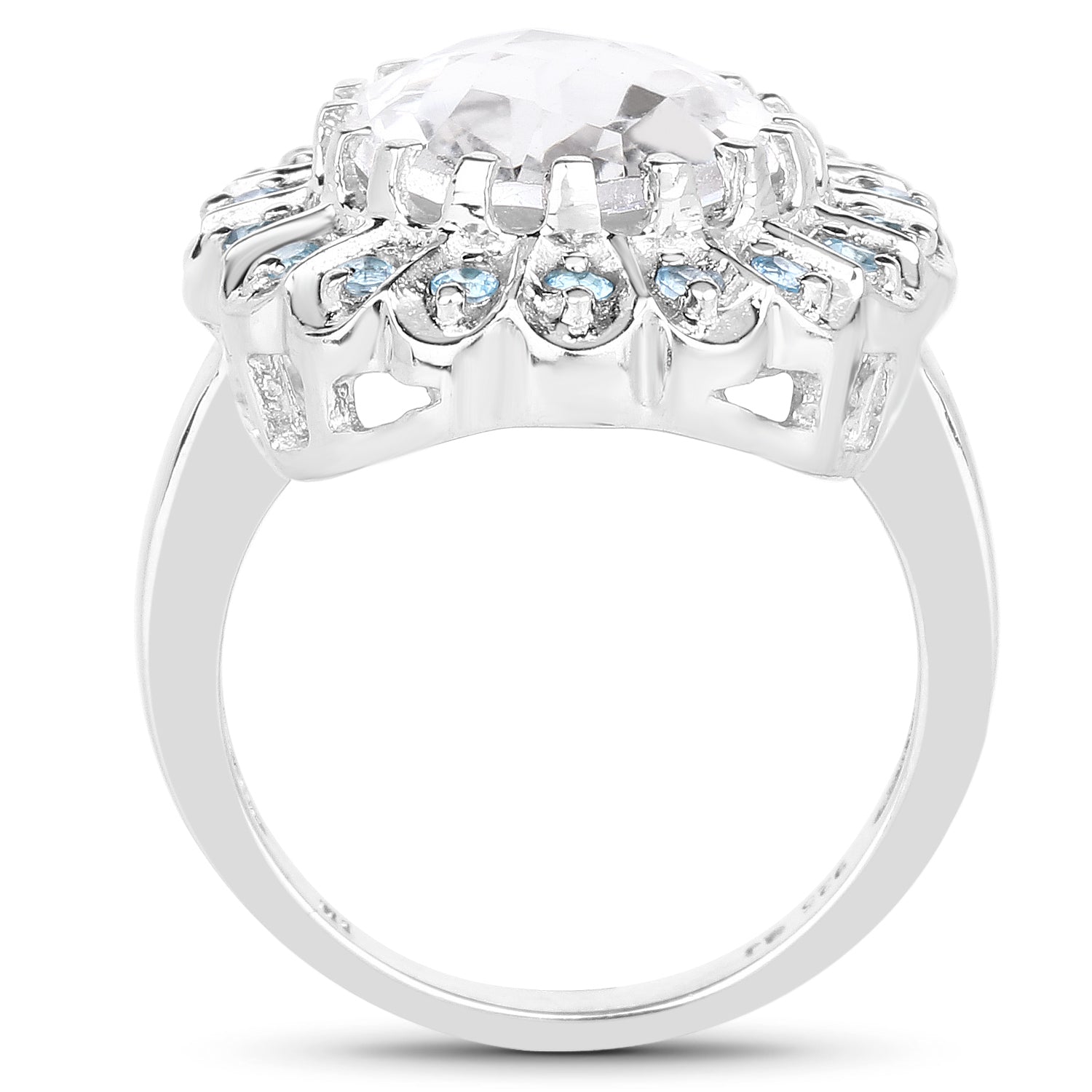 5.90 Carat Genuine Crystal Quartz and Swiss Blue Topaz .925 Sterling Silver Ring on sale at MyriadMart