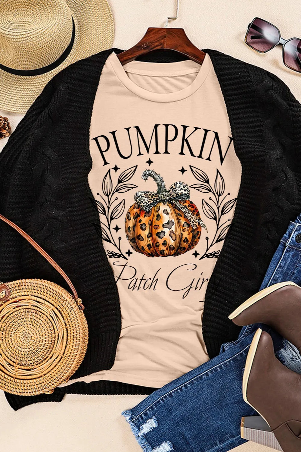 Pumpkin Graphic Round Neck Short Sleeve T-Shirt - MyriadMart