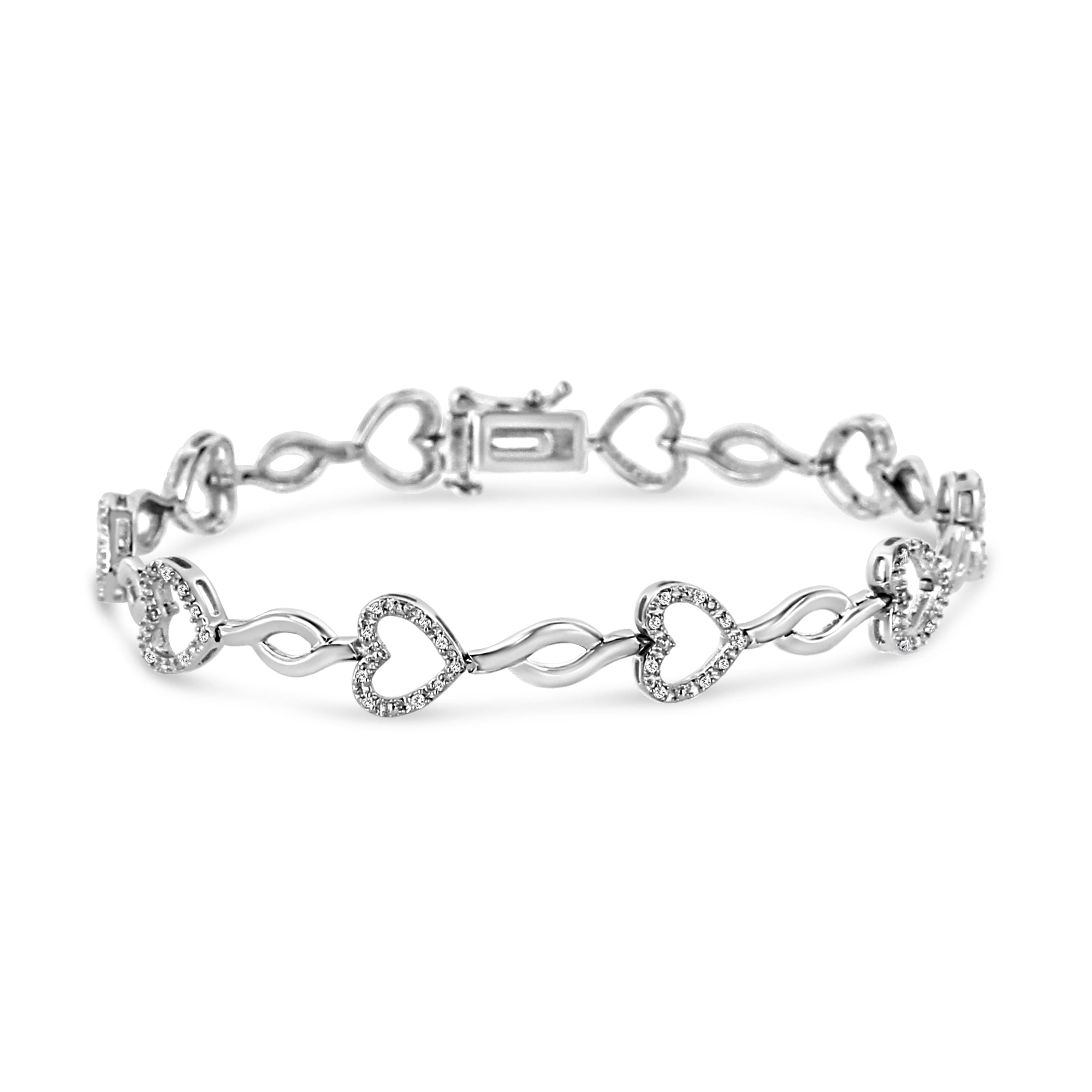 .925 Sterling Silver 1/4 Cttw Round-Cut Diamond Alternating Heart and Leaf Link Bracelet I-J Color, I3 Clarity - Size 7.25" on sale at MyriadMart
