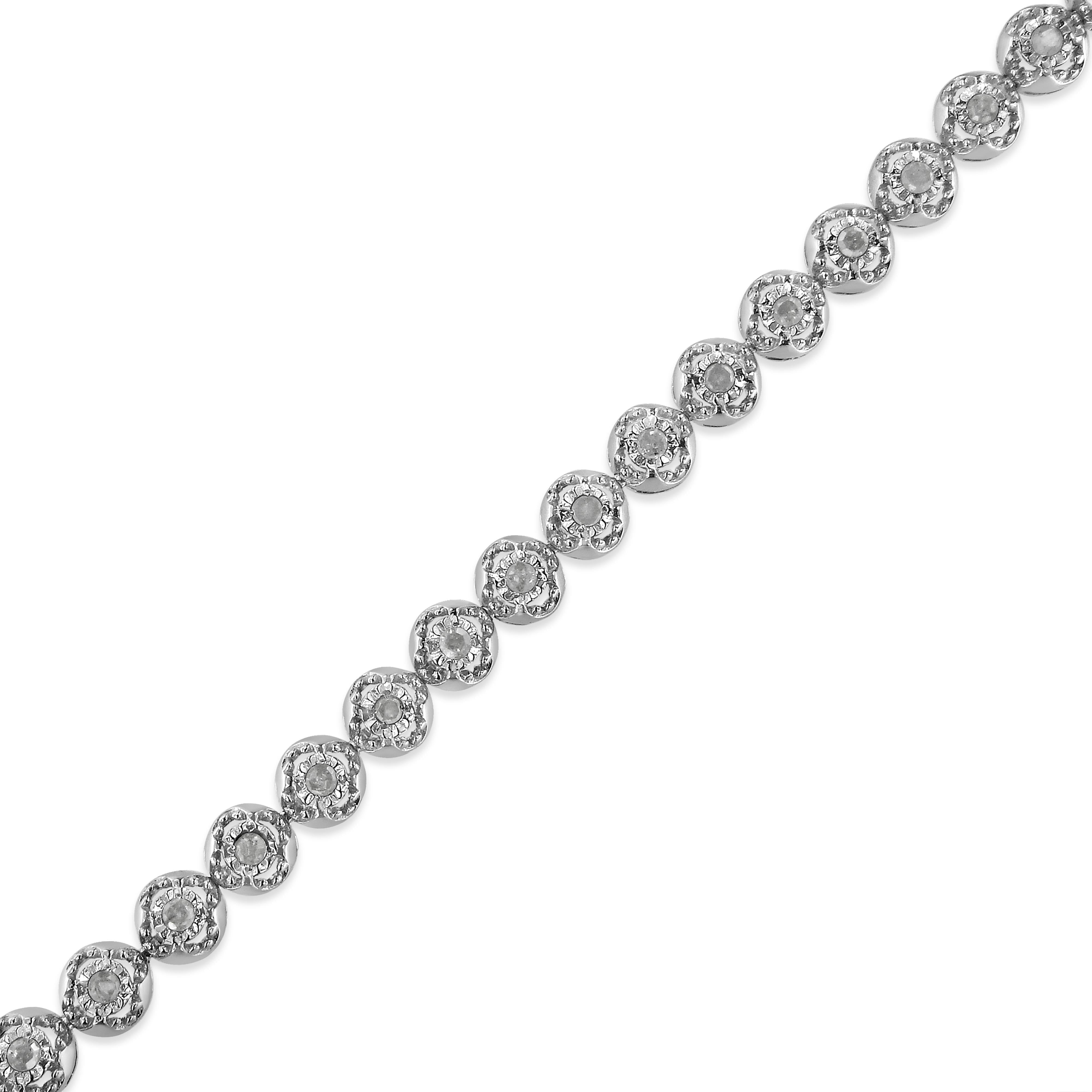 .925 Sterling Silver 1.0 Cttw Diamond Miracle-Plate Open Quatrefoil Flower Circle-Link 7" Tennis Bracelet I-J color, I3 clarity on sale at MyriadMart
