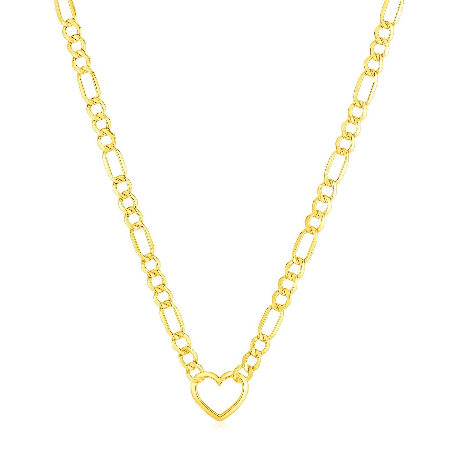 14k Yellow Gold Figaro Chain Necklace with Heart on sale at MyriadMart