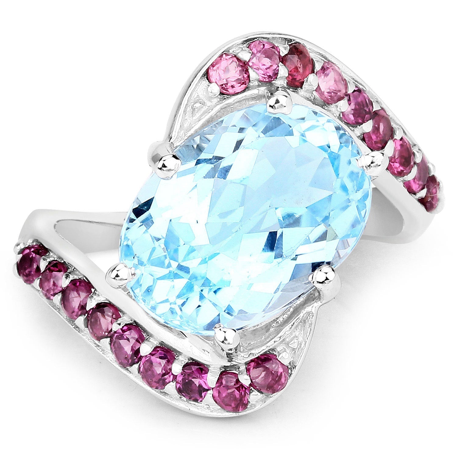 8.40 Carat Genuine Blue Topaz and Rhodolite .925 Sterling Silver Ring on sale at MyriadMart