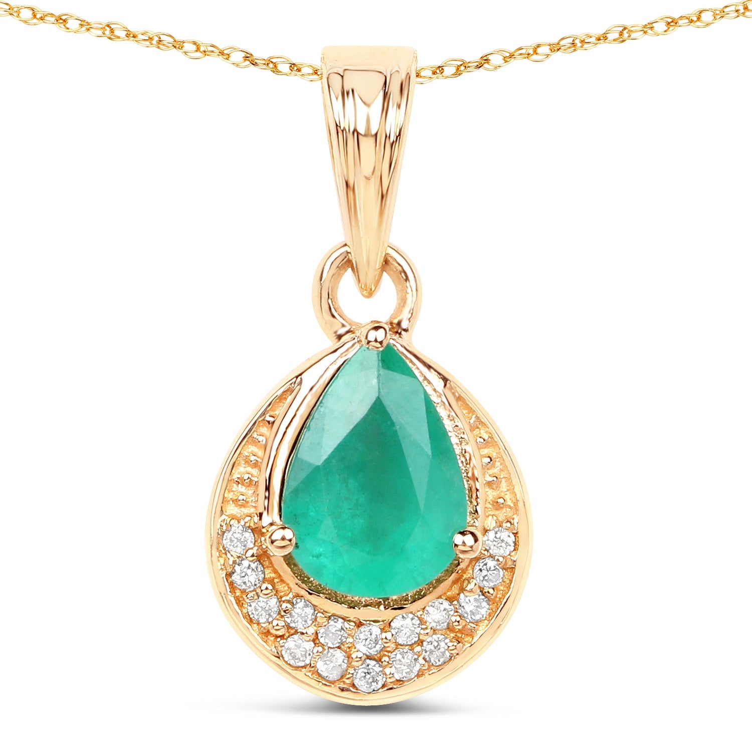 0.89 Carat Genuine Zambian Emerald and White Diamond 14K Yellow Gold Pendant on sale at MyriadMart