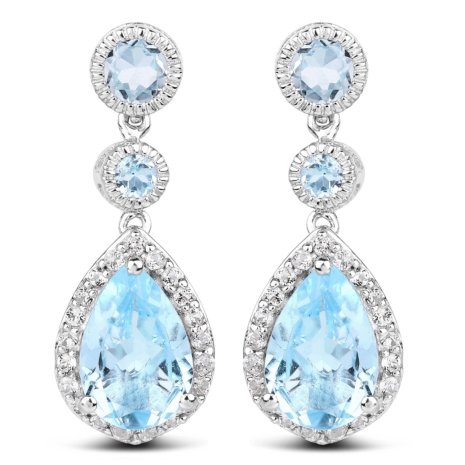 9.46 Carat Genuine Blue Topaz & White Topaz .925 Sterling Silver Earrings on sale at MyriadMart