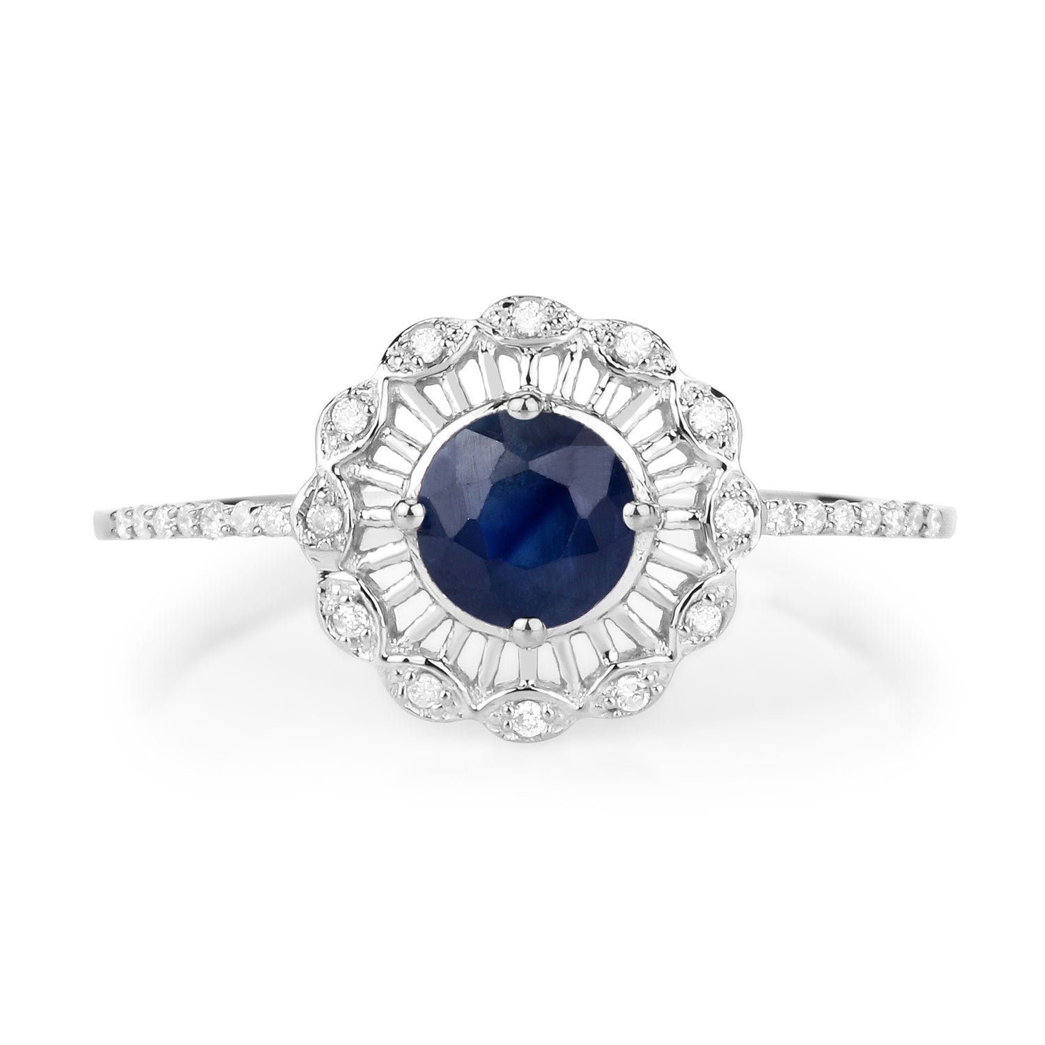 0.72 Carat Genuine Blue Sapphire and White Diamond 14K White Gold Ring on sale at MyriadMart