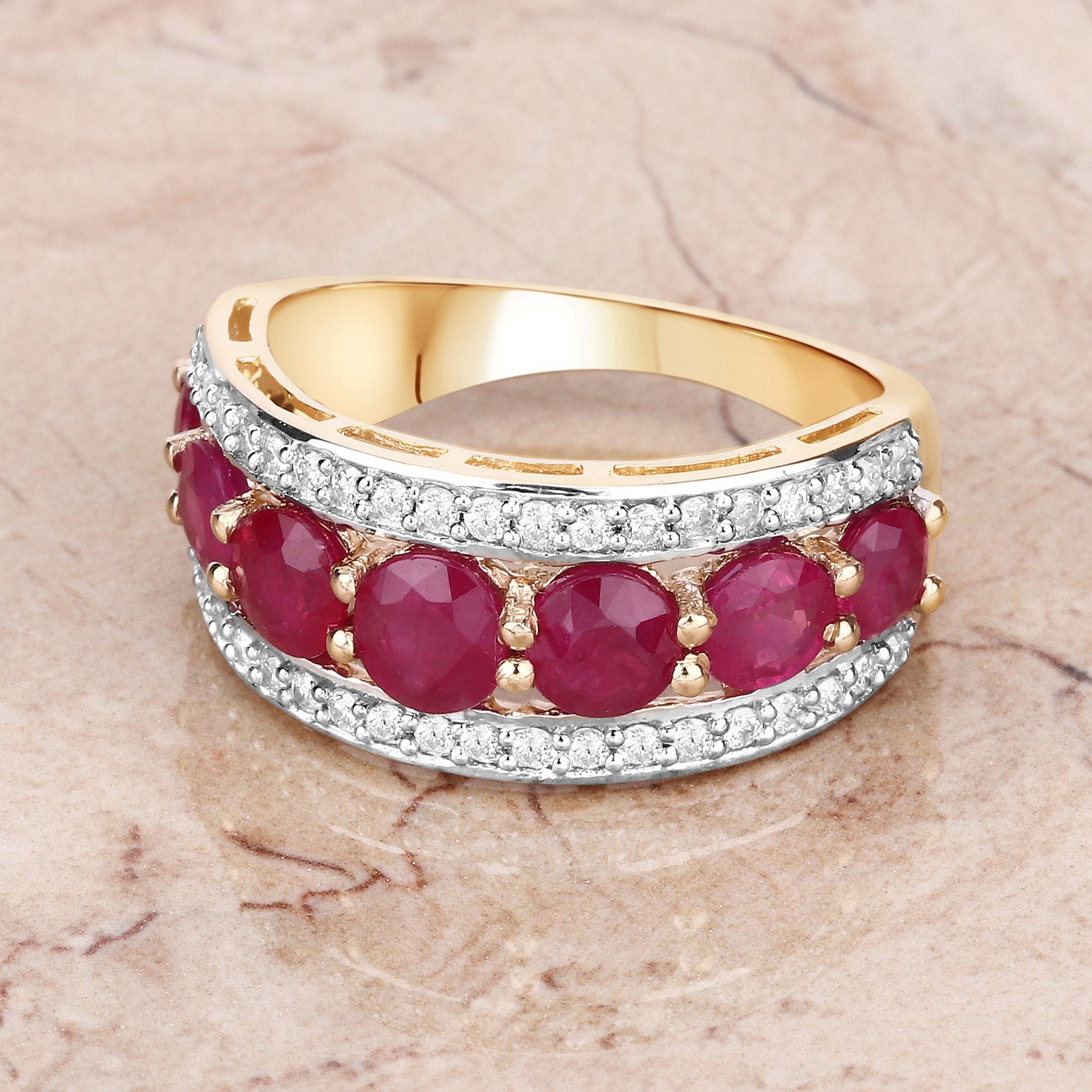 3.24 Carat Genuine Ruby and White Diamond 14K Yellow Gold Ring on sale at MyriadMart
