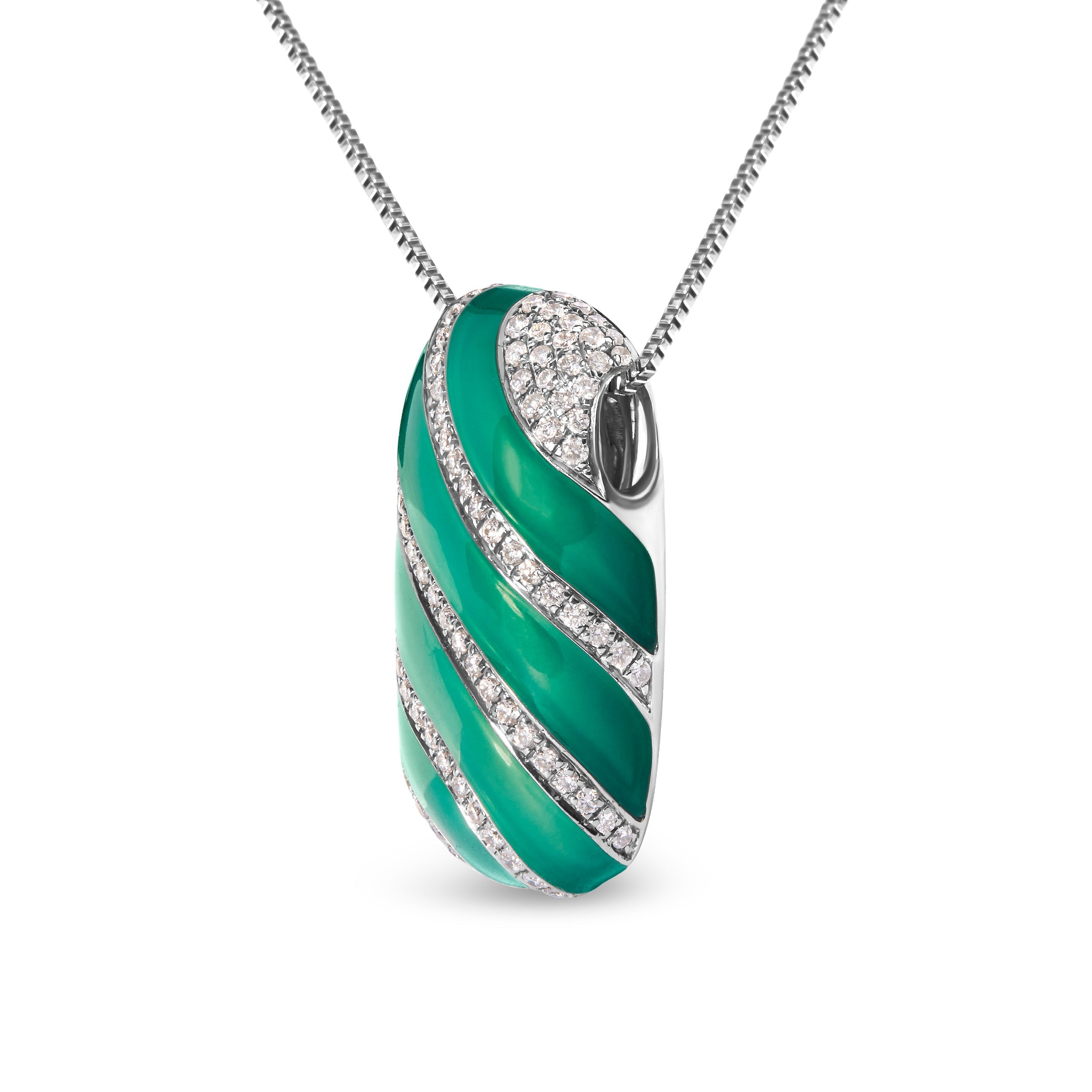 .925 Sterling Silver Turquoise Enamel and 1/2 Cttw Diamond Block 18" Pendant Necklace F-G Color, VS1-VS2 Clarity on sale at MyriadMart