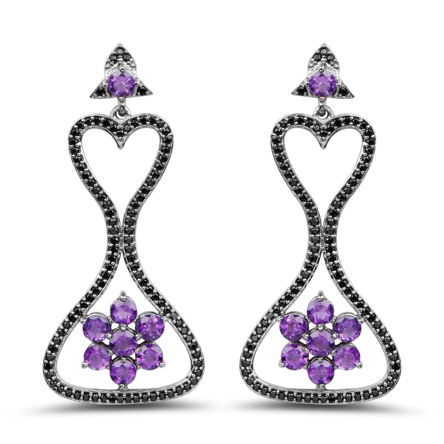 6.31 Carat Genuine Amethyst & Black Spinel .925 Sterling Silver Earrings on sale at MyriadMart