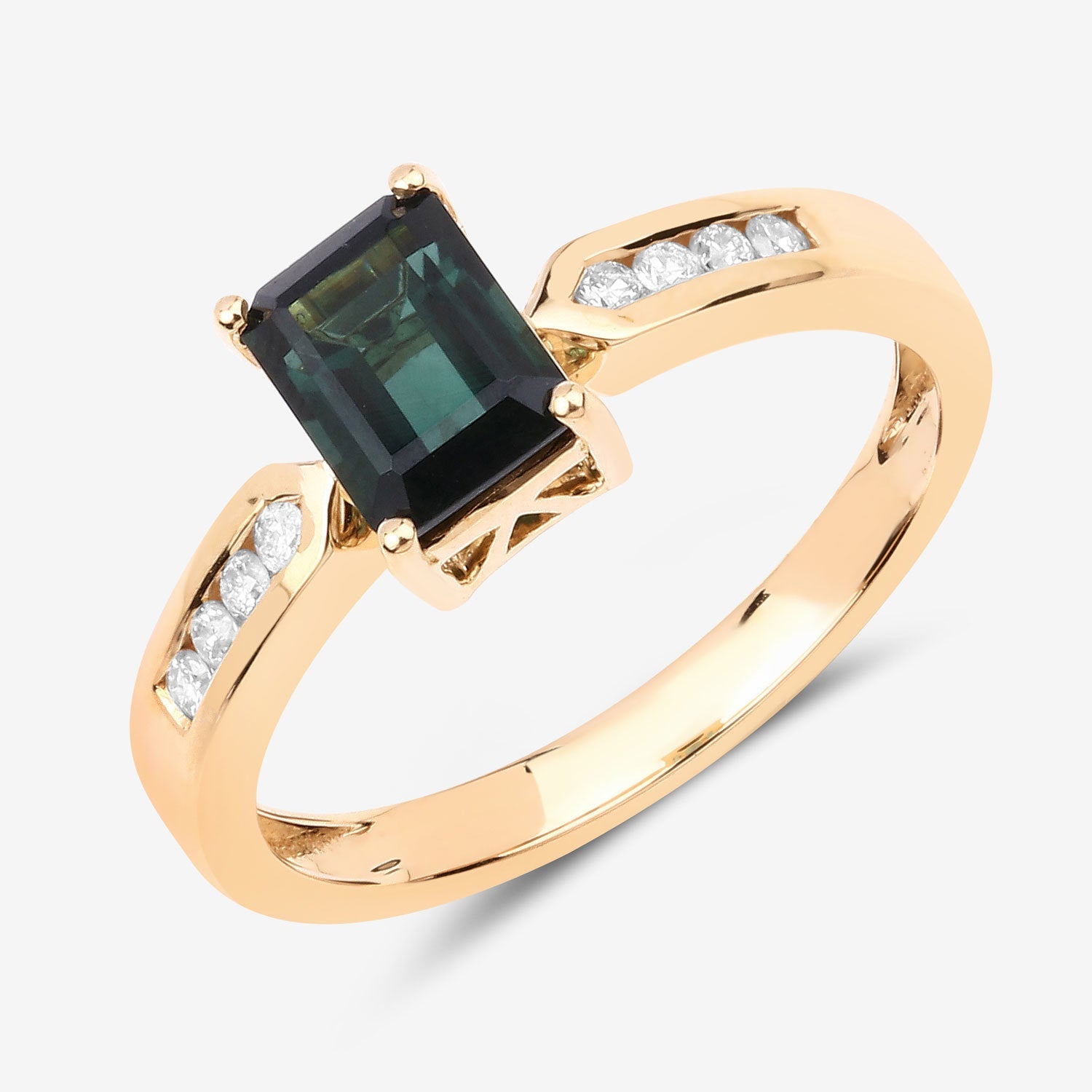 1.19 Carat Genuine Green Tourmaline and White Diamond 14K Yellow Gold Ring on sale at MyriadMart