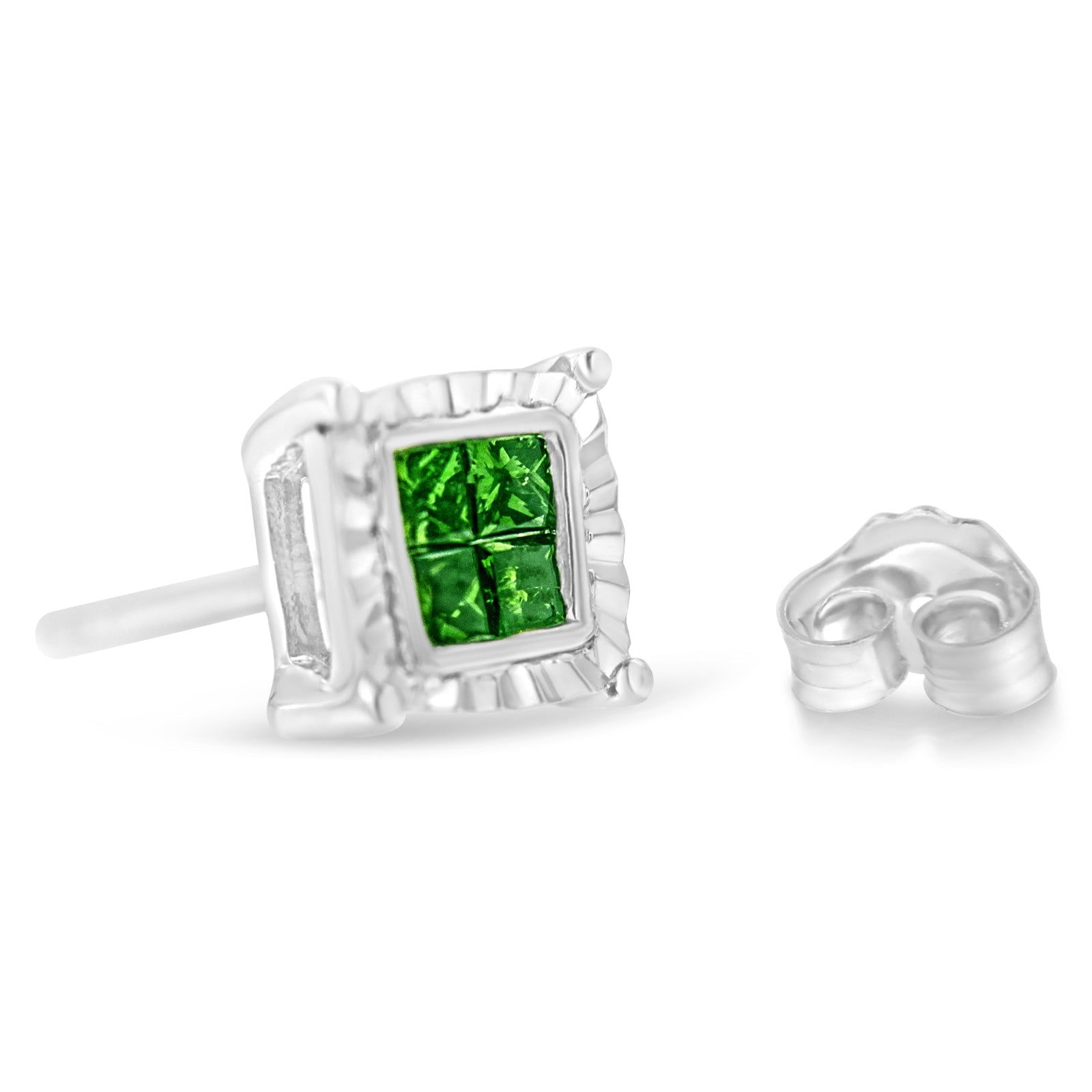 Sterling Silver Color Treated Princess Diamond Quad Stud Earring 1/2 cttw, Green Color, I1-I2 Clarity on sale at MyriadMart