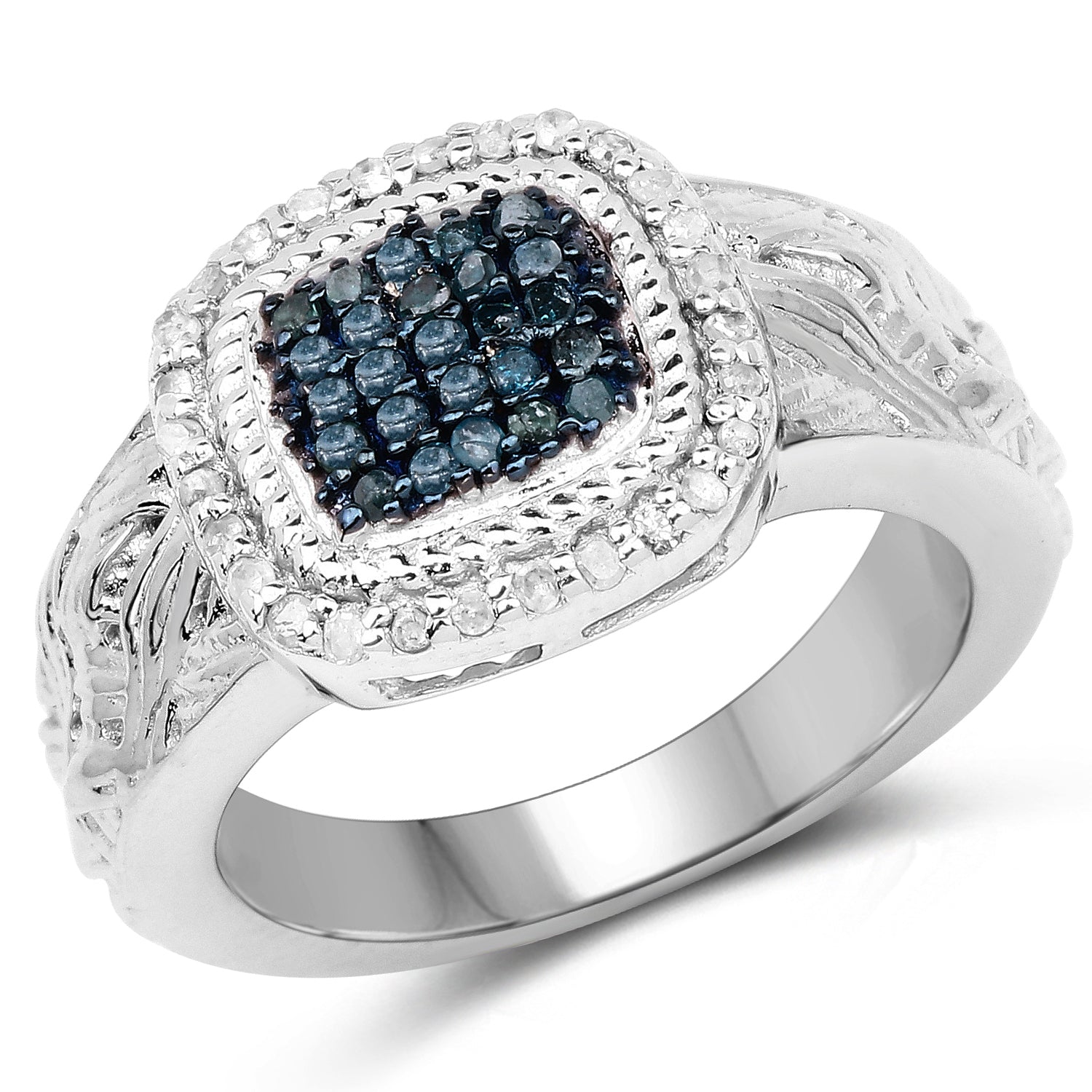 0.28 Carat Genuine Blue Diamond and White Diamond .925 Sterling Silver Ring on sale at MyriadMart