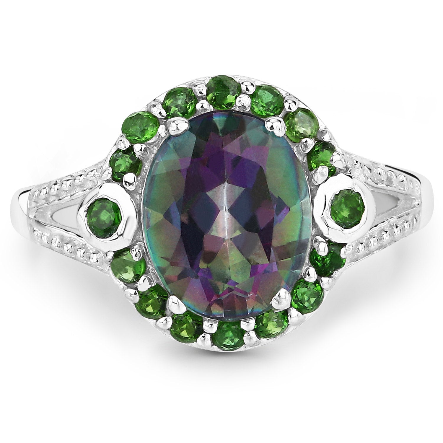3.92 Carat Genuine Rainbow Quartz and Chrome Diopside .925 Sterling Silver Ring on sale at MyriadMart