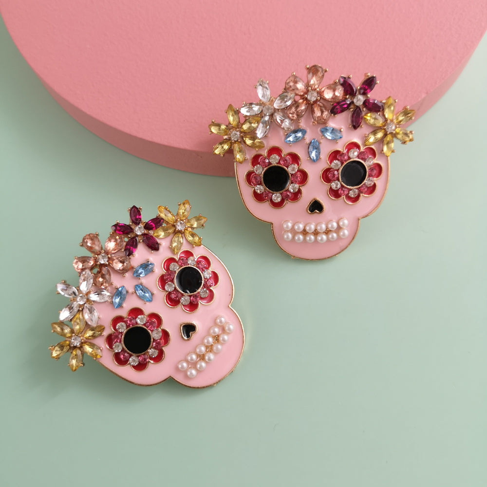 Skull Rhinestone Alloy Earrings - MyriadMart