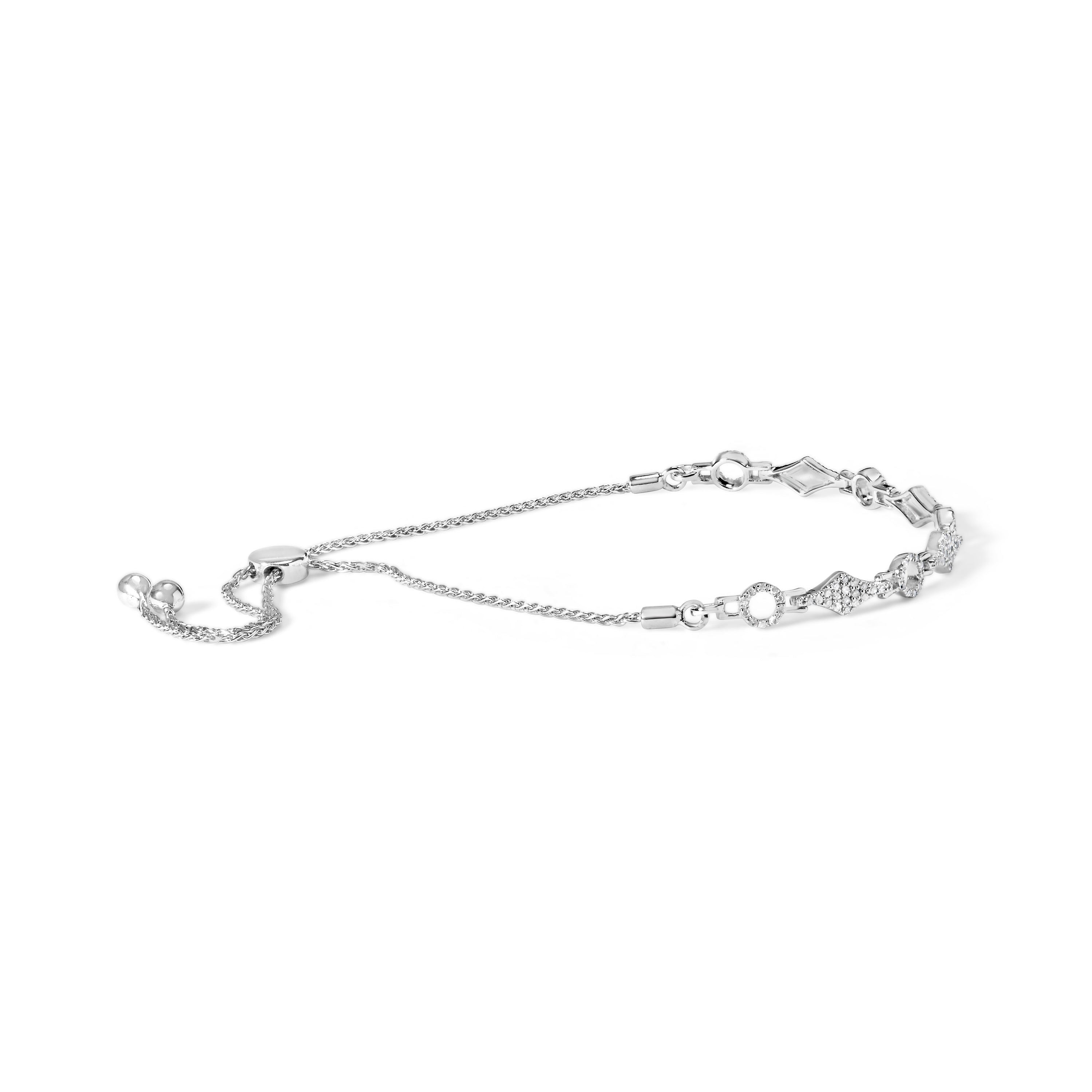 .925 Sterling Silver 1/2 Cttw Diamond Alternating Circle and Kite Link Adjustable Bolo Bracelet I-J Color, I3 Clarity - 4" to 10" Inches on sale at MyriadMart
