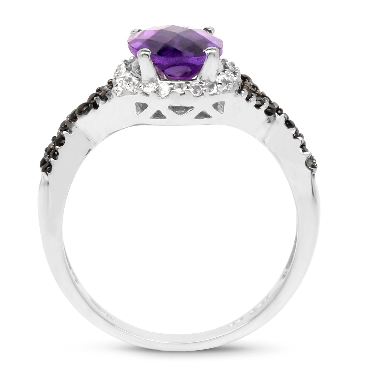 1.64 Carat Genuine Amethyst, Black Diamond & White Diamond .925 Sterling Silver Ring on sale at MyriadMart