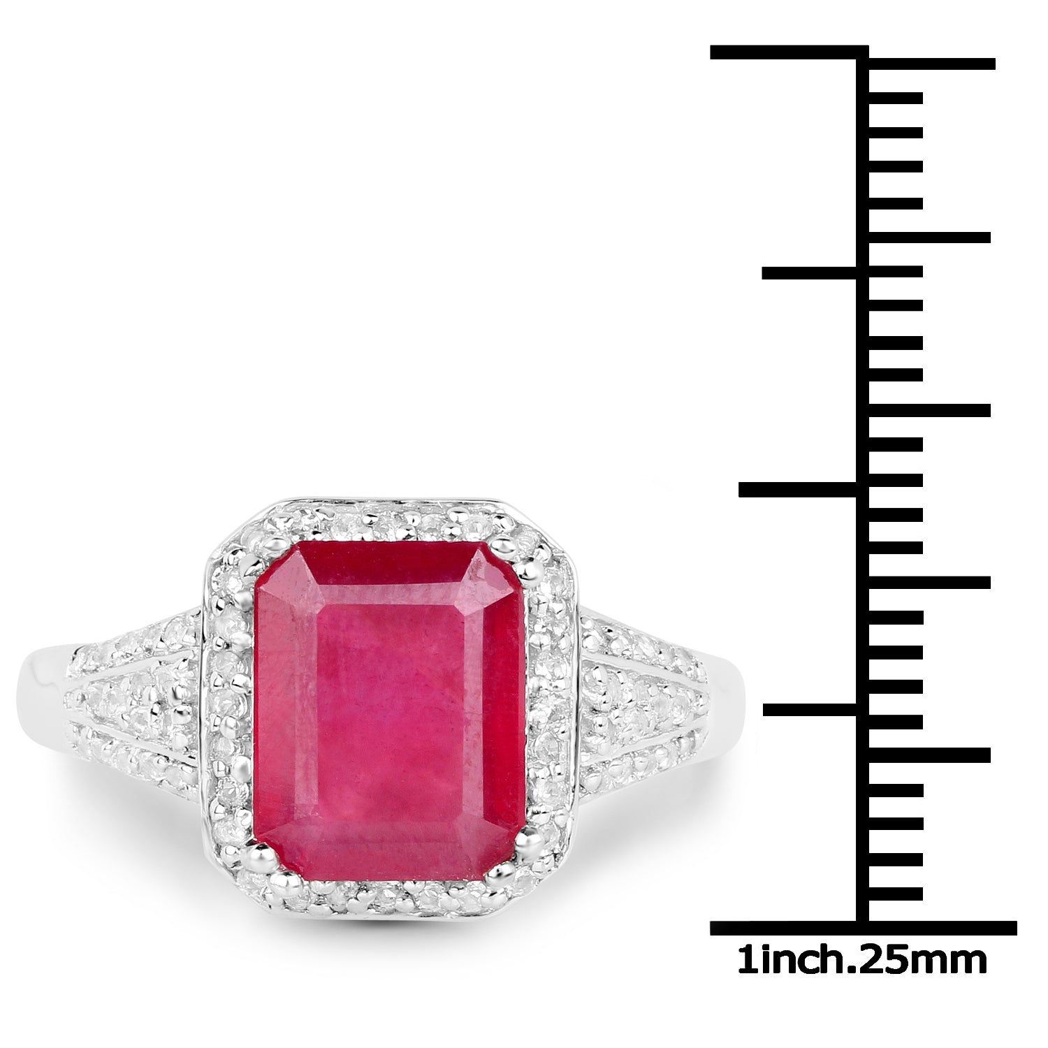 4.55 Carat Glass Filled Ruby and White Topaz .925 Sterling Silver Ring on sale at MyriadMart