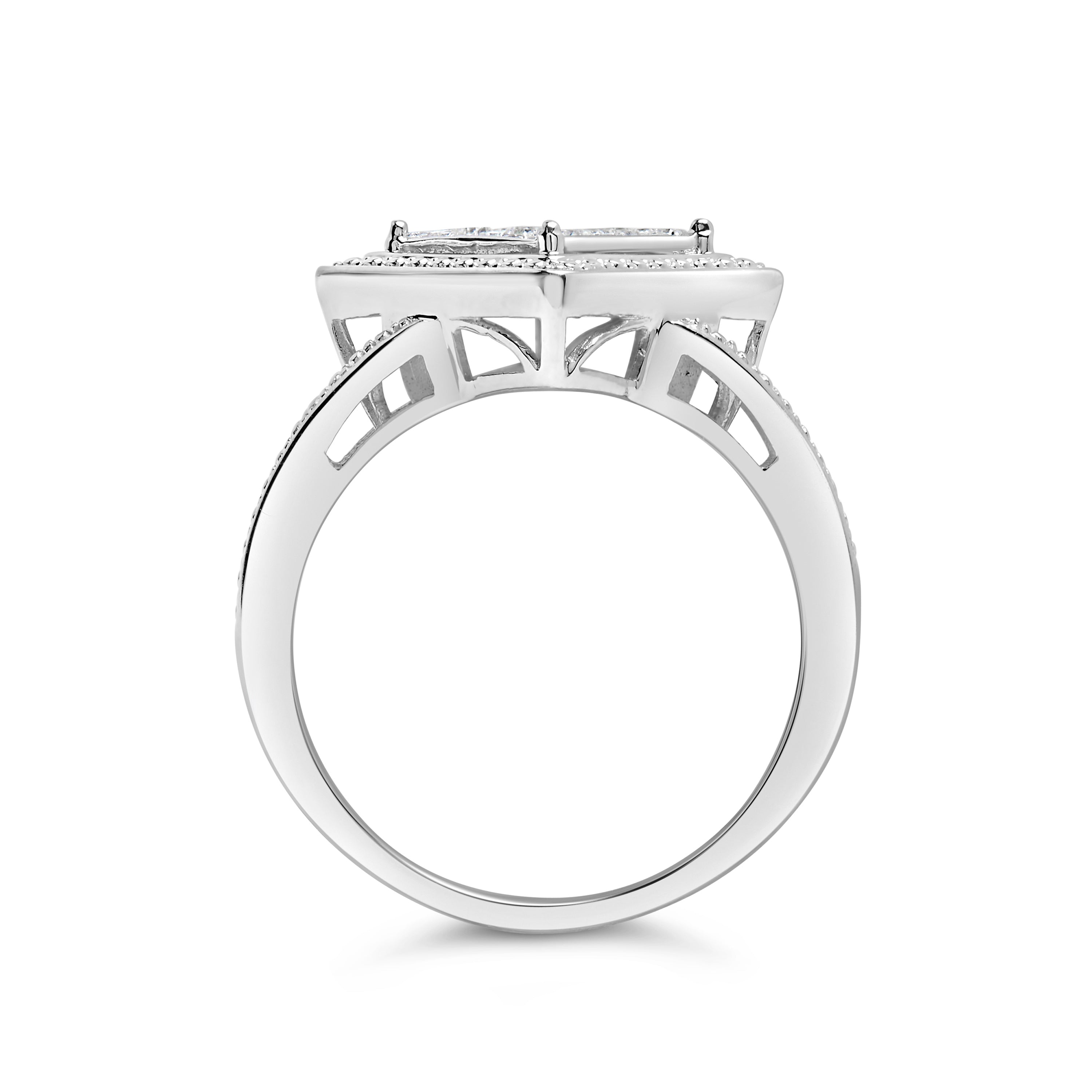 .925 Sterling Silver 1/3 Cttw Invisible Set Princess-Cut Diamond Rhombus and Beaded Halo Ring H-I Color, SI1-SI2 Clarity - Ring Size 7 on sale at MyriadMart