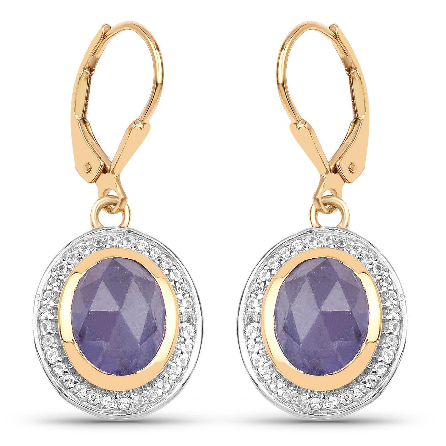 14K Yellow Gold Plated 7.42 Carat Genuine Tanzanite and White Topaz .925 Sterling Silver Earrings on sale at MyriadMart