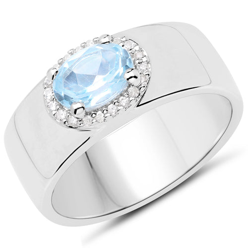 1.07 Carat Genuine Blue Topaz and White Topaz .925 Sterling Silver Ring on sale at MyriadMart