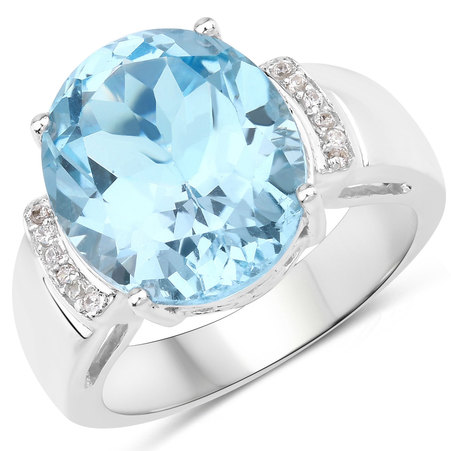 8.36 Carat Genuine Blue Topaz and White Zircon .925 Sterling Silver Ring on sale at MyriadMart