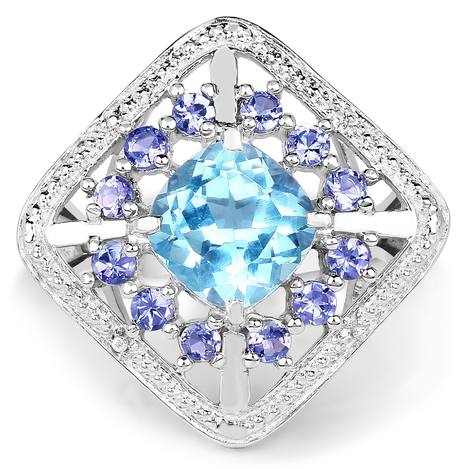 4.24 Carat Genuine Blue Topaz and Tanzanite .925 Sterling Silver Ring on sale at MyriadMart