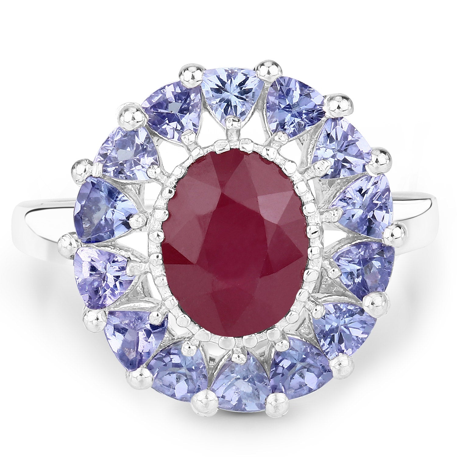 3.70 Carat Glass Filled Ruby and Tanzanite .925 Sterling Silver Ring on sale at MyriadMart