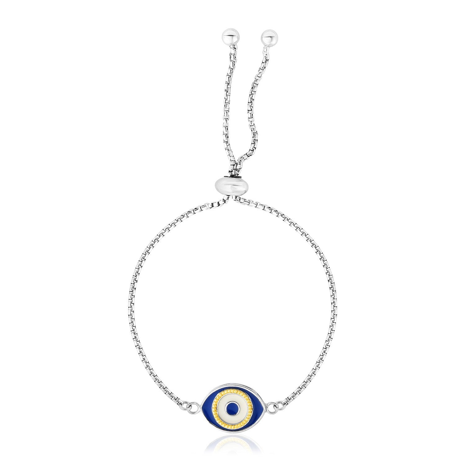 Sterling Silver Adjustable Two Toned Enameled Evil Eye Friendship Bracelet on sale at MyriadMart