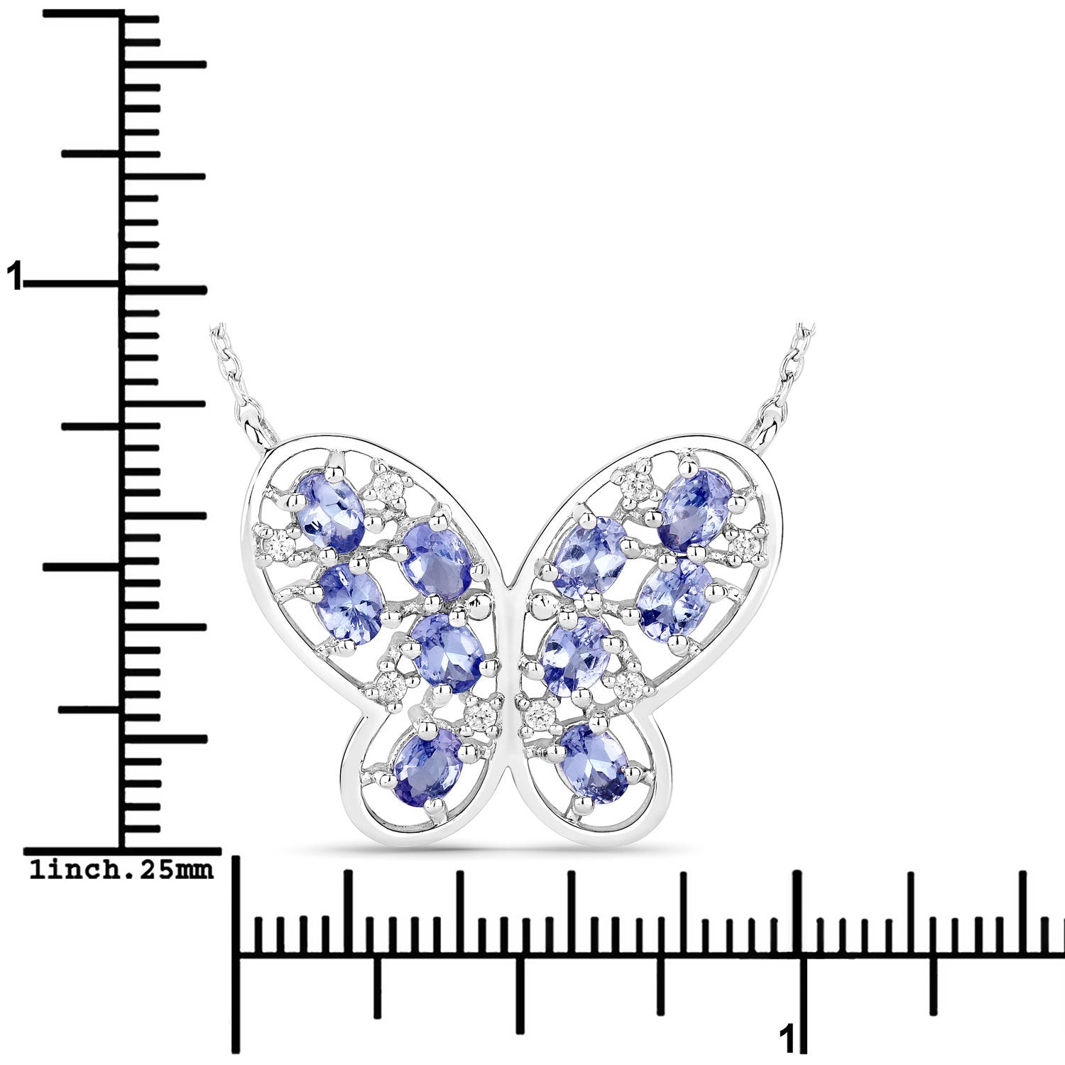 1.86 Carat Genuine Tanzanite and White Zircon .925 Sterling Silver Necklace on sale at MyriadMart