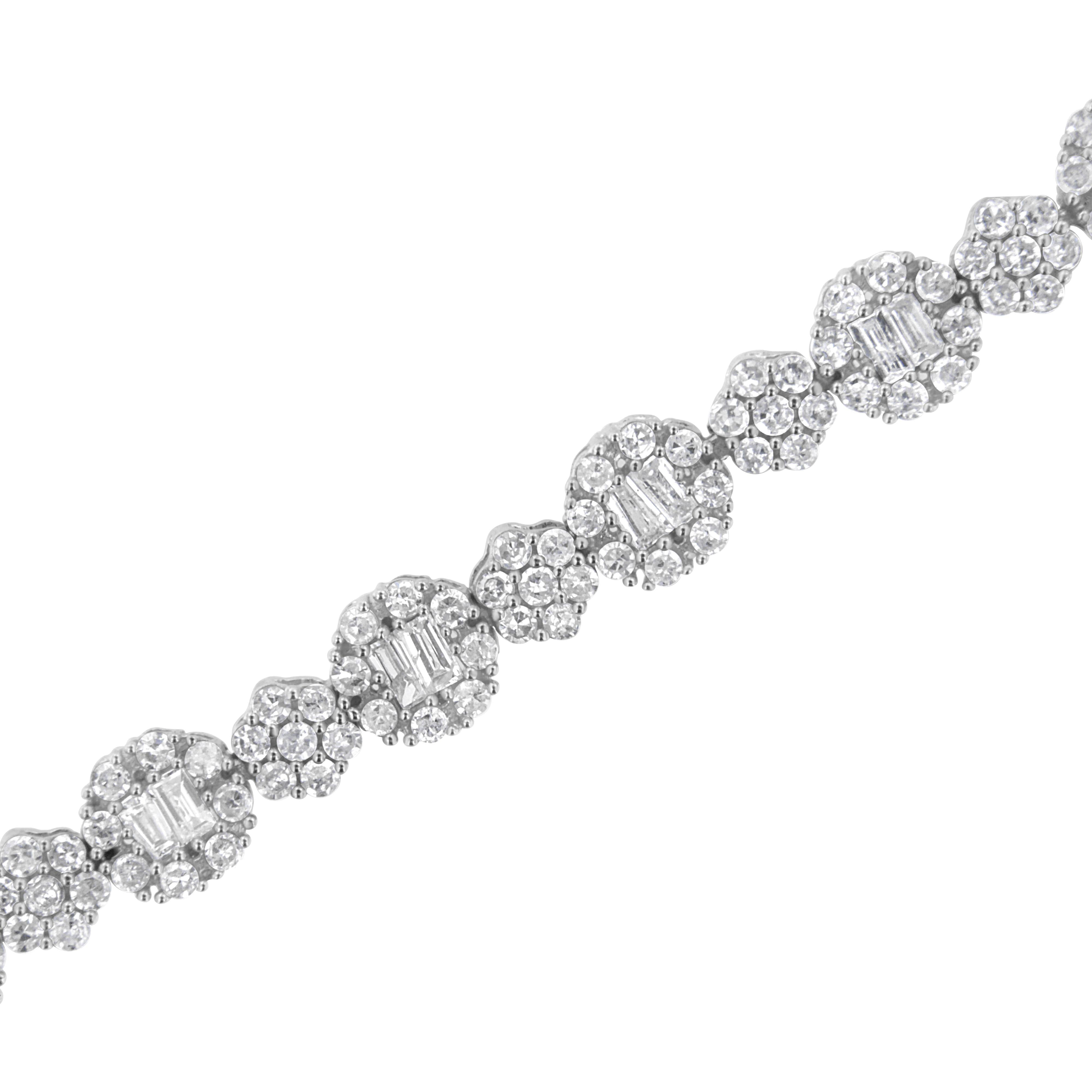 10K White Gold 4.0 cttw Brilliant Round-cut and Baguette Diamond Floral Cluster Link Bracelet I-J Clarity, I1-I2 Color - Size 7" on sale at MyriadMart