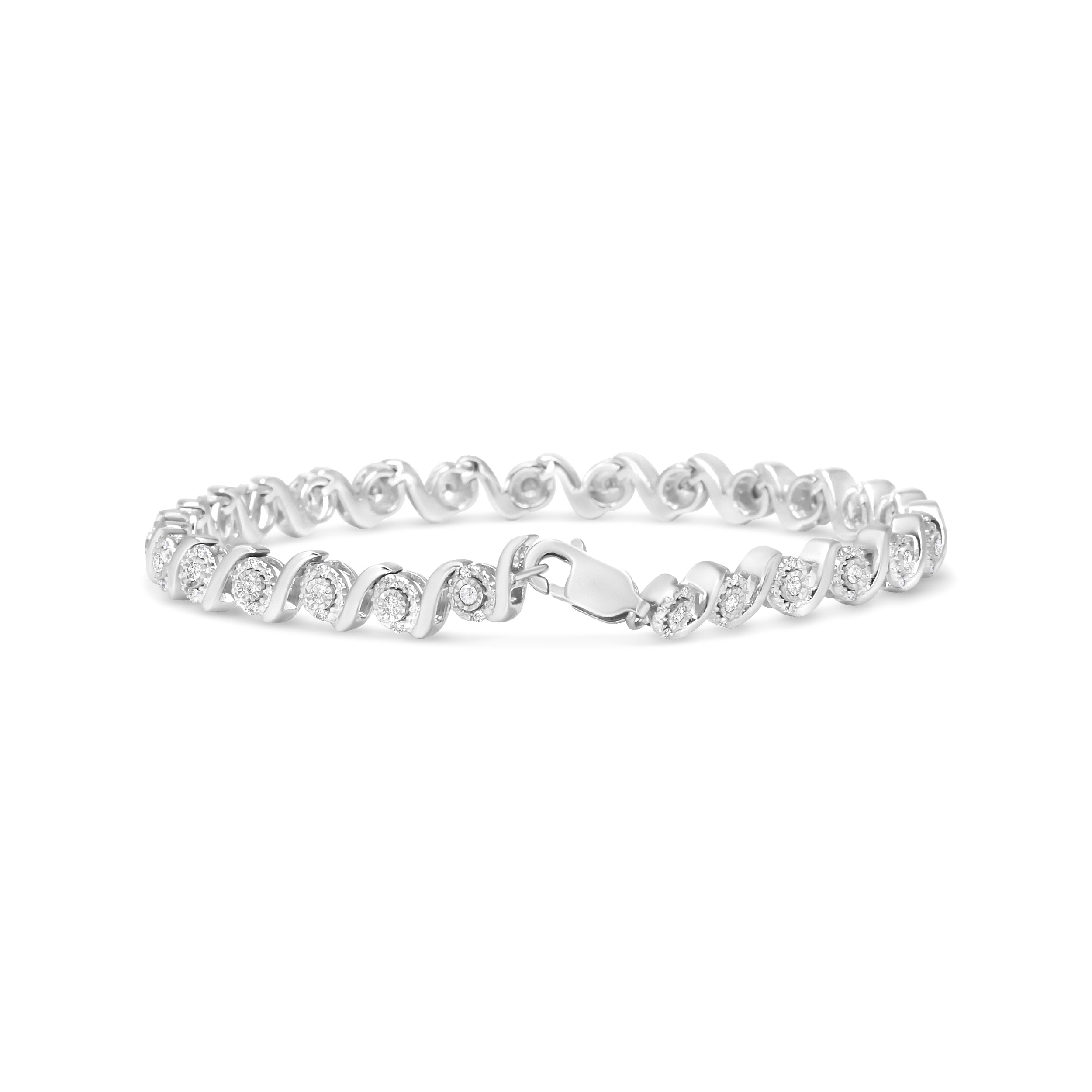 .925 Sterling Silver 1/2 Cttw Round Diamond Halo S-Link Bracelet I-J Color, I2-I3 Clarity - 7.25" on sale at MyriadMart