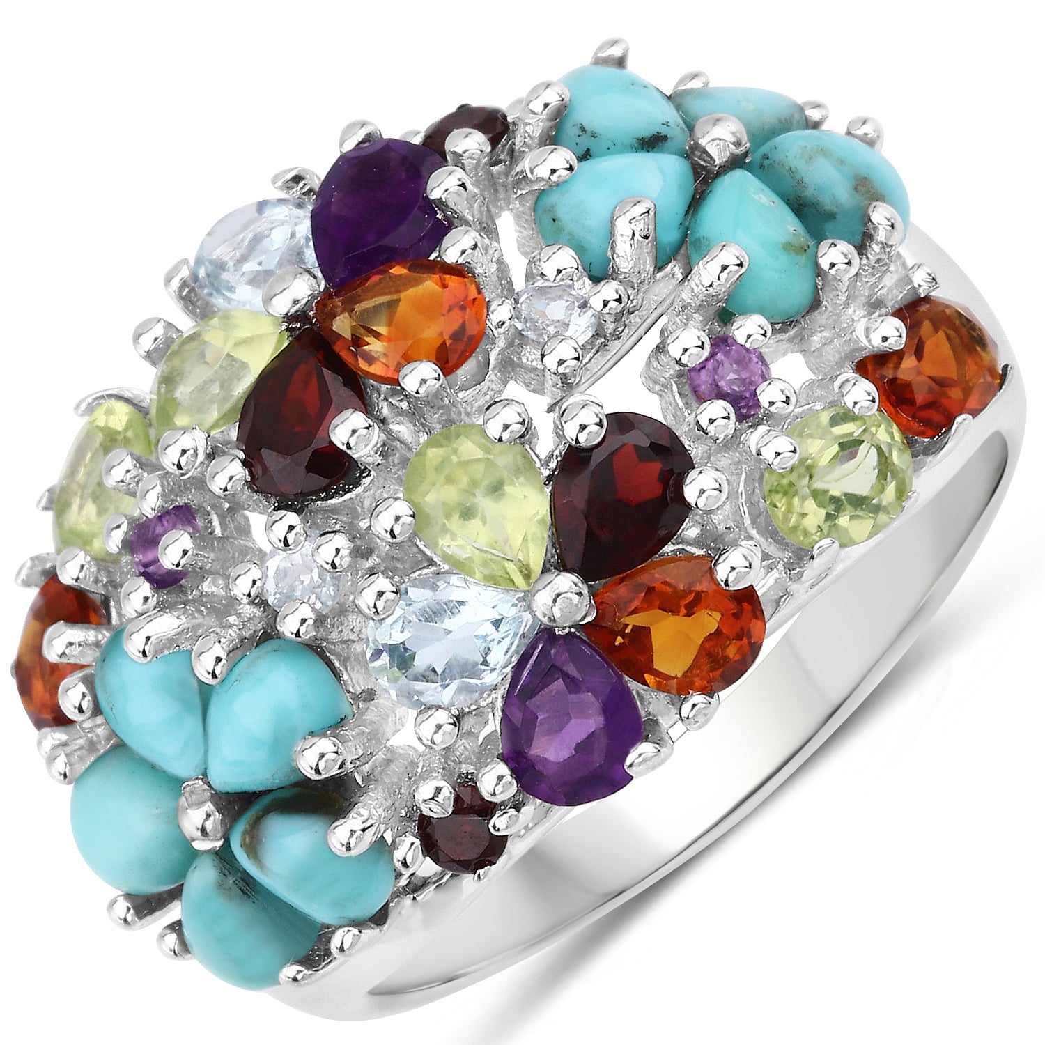 4.03 Carat Genuine Multi Stones .925 Sterling Silver Ring on sale at MyriadMart