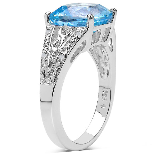 5.05 Carat Genuine Blue Topaz and 0.05 ct.t.w Genuine Diamond Accents Sterling Silver Ring on sale at MyriadMart