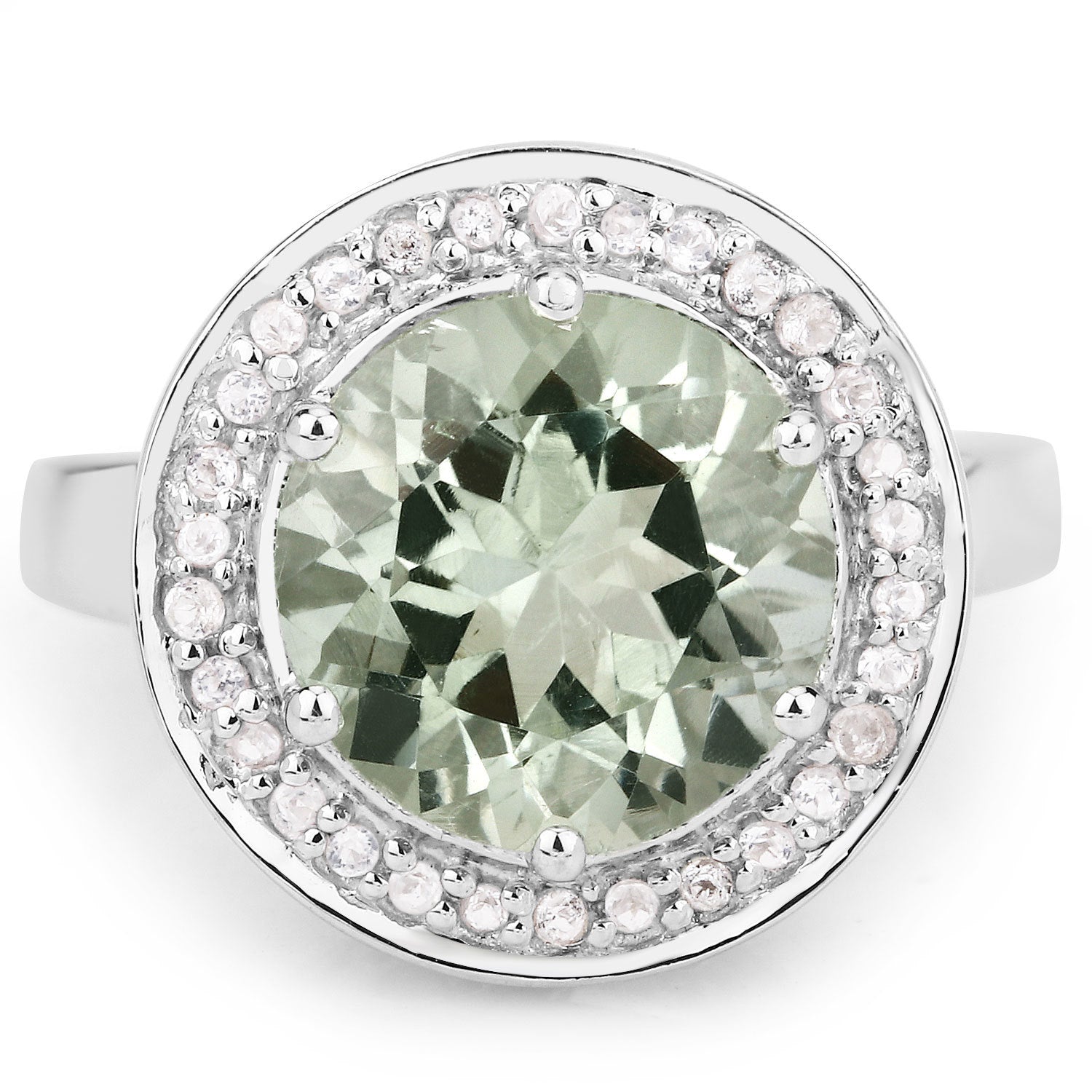 4.94 Carat Genuine Green Amethyst and White Topaz .925 Sterling Silver Ring on sale at MyriadMart